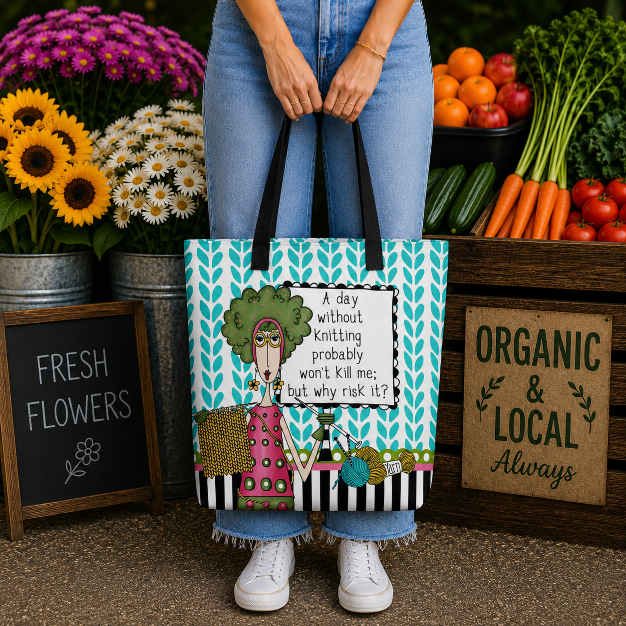 Funny knitting tote bag for women – A Day Without Knitting Probably Won't Kill Me But Why Risk It – Dolly Mama