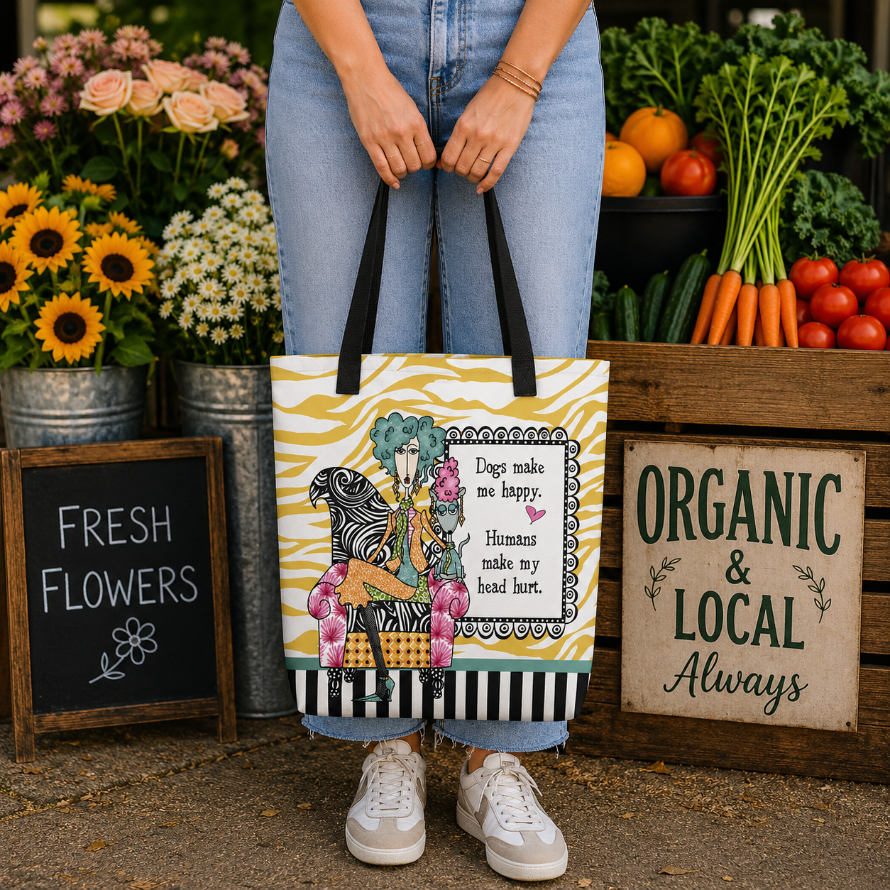Funny dog tote bag for women – Dogs Make Me Happy Humans Make My Head Hurt – Dolly Mama