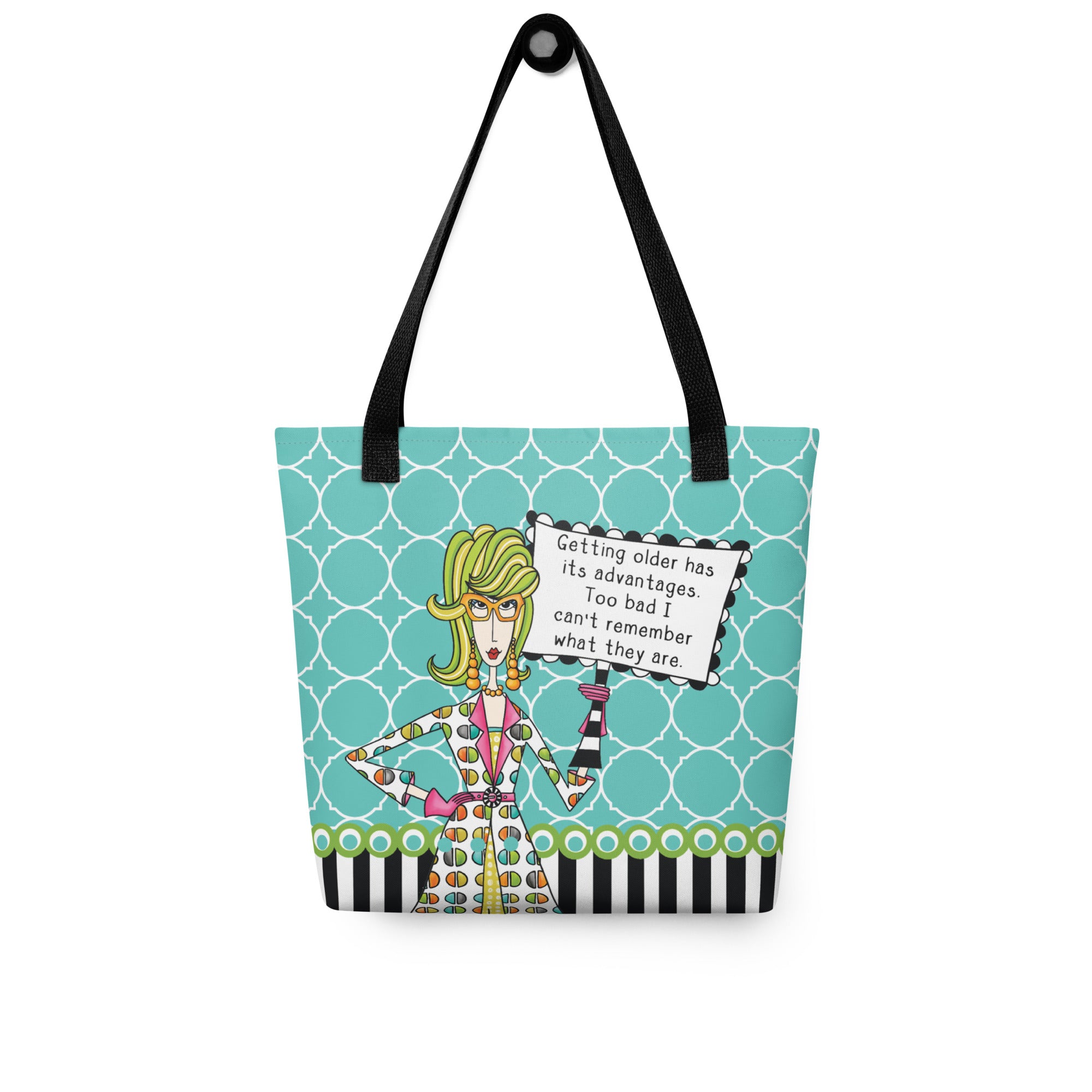 Funny midlife tote bag – Getting Older Advantages – Dolly Mama – back view