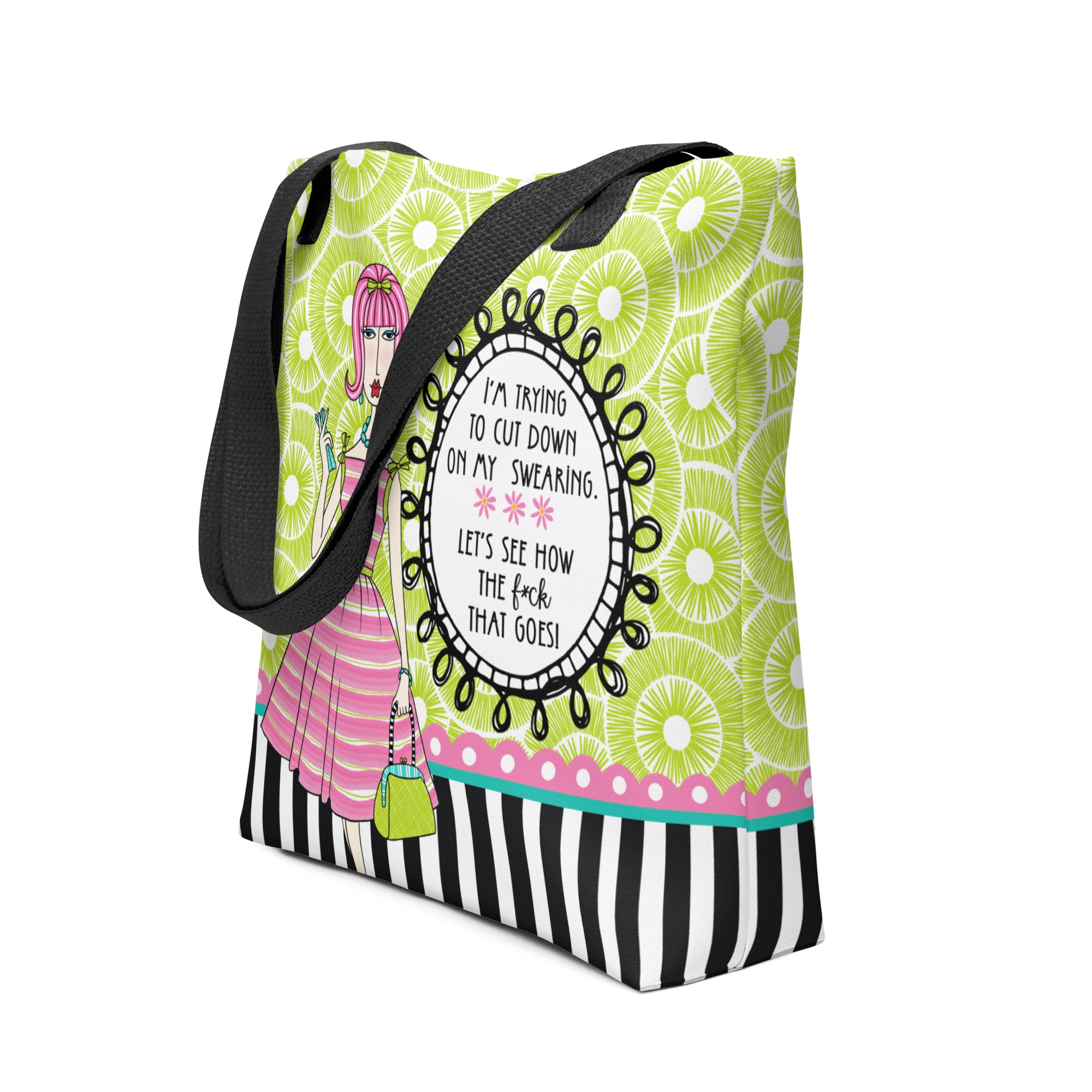 Funny tote bag – I'm Trying to Cut Down on My Swearing – Dolly Mama – side view