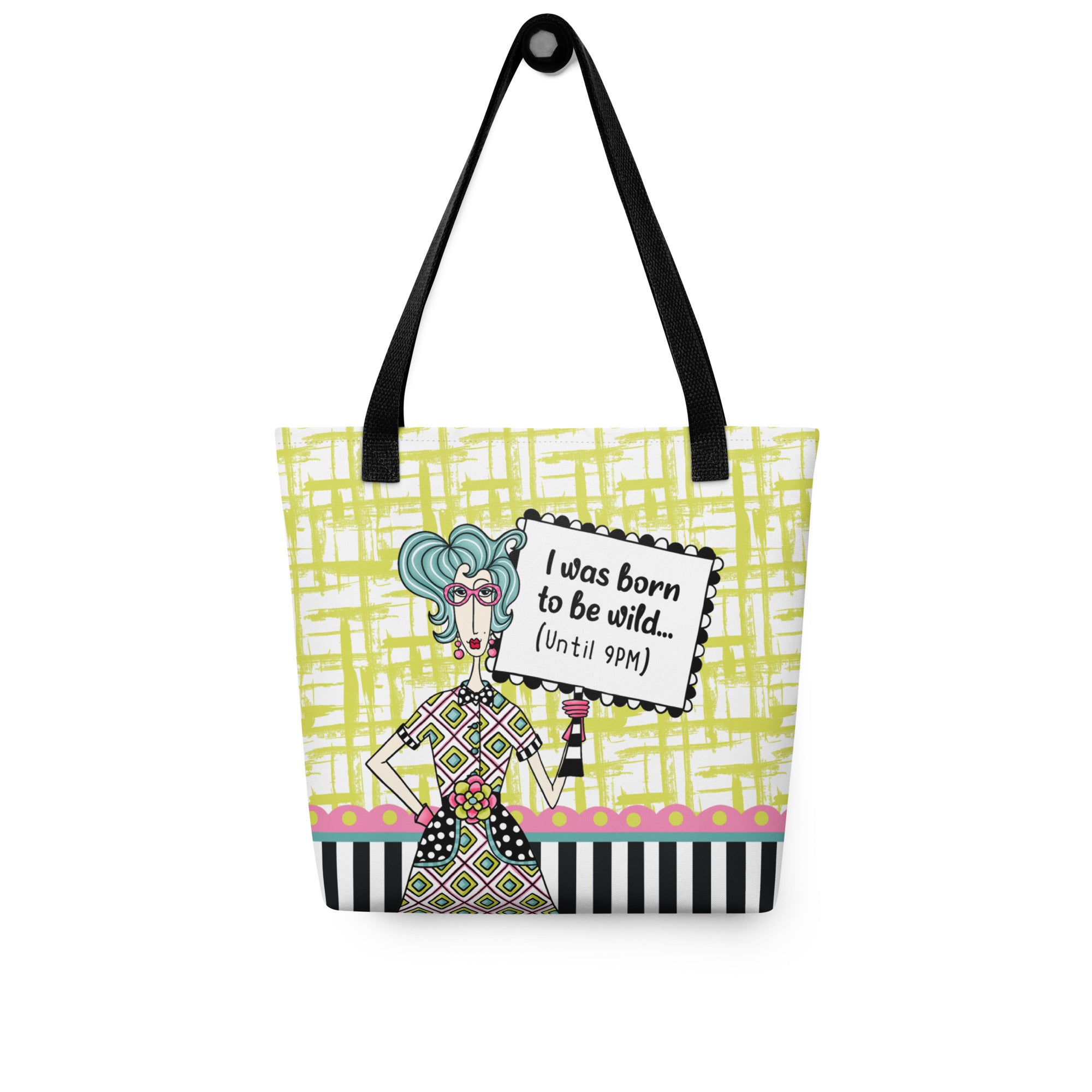 Funny Born to Be Wild tote bag – Dolly Mama – back view