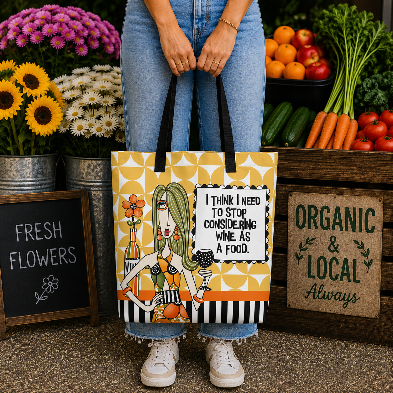 Funny wine tote bag for women – I Think I Need to Stop Considering Wine as a Food – Dolly Mama
