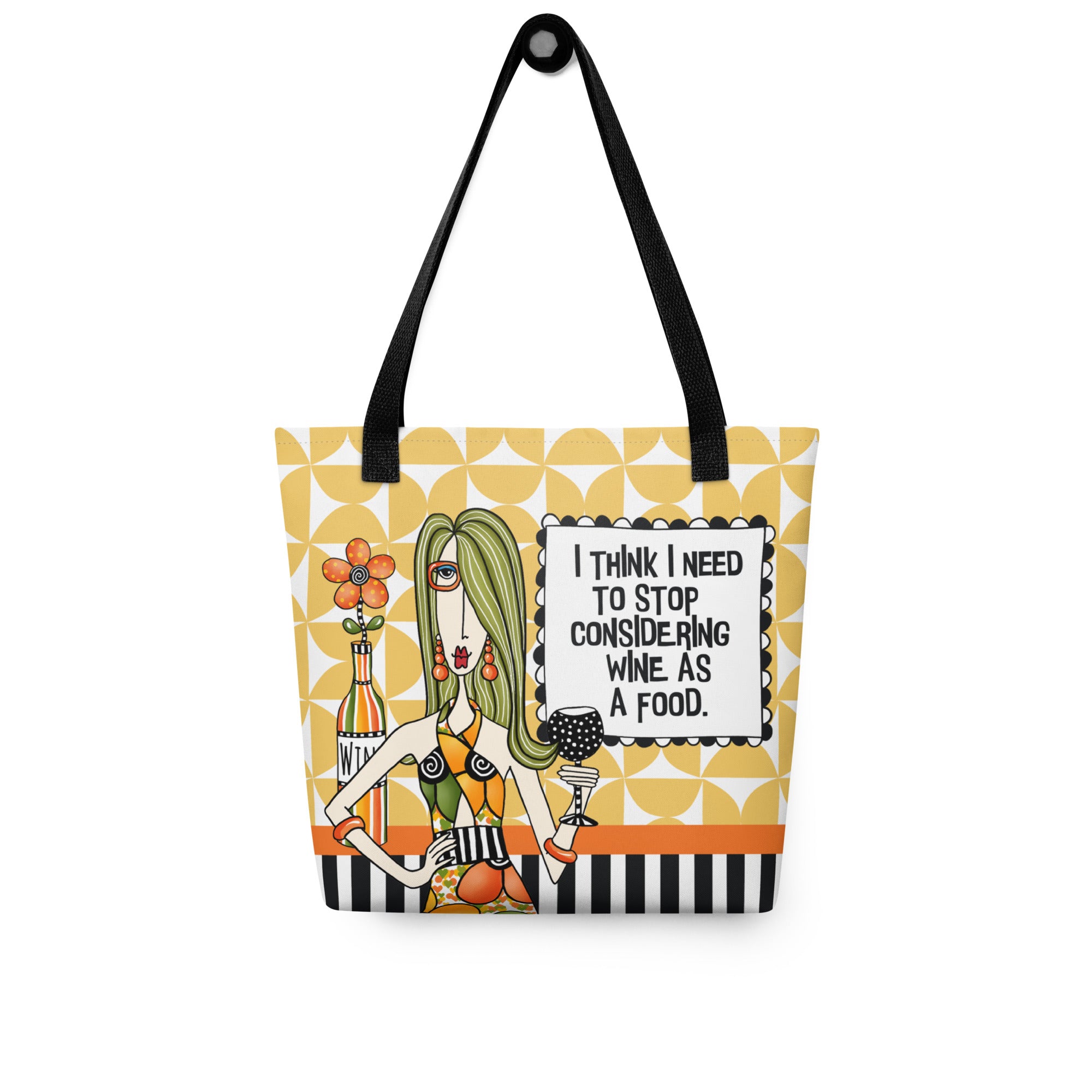 Funny wine tote bag – I Think I Need to Stop Considering Wine as a Food – Dolly Mama – front view