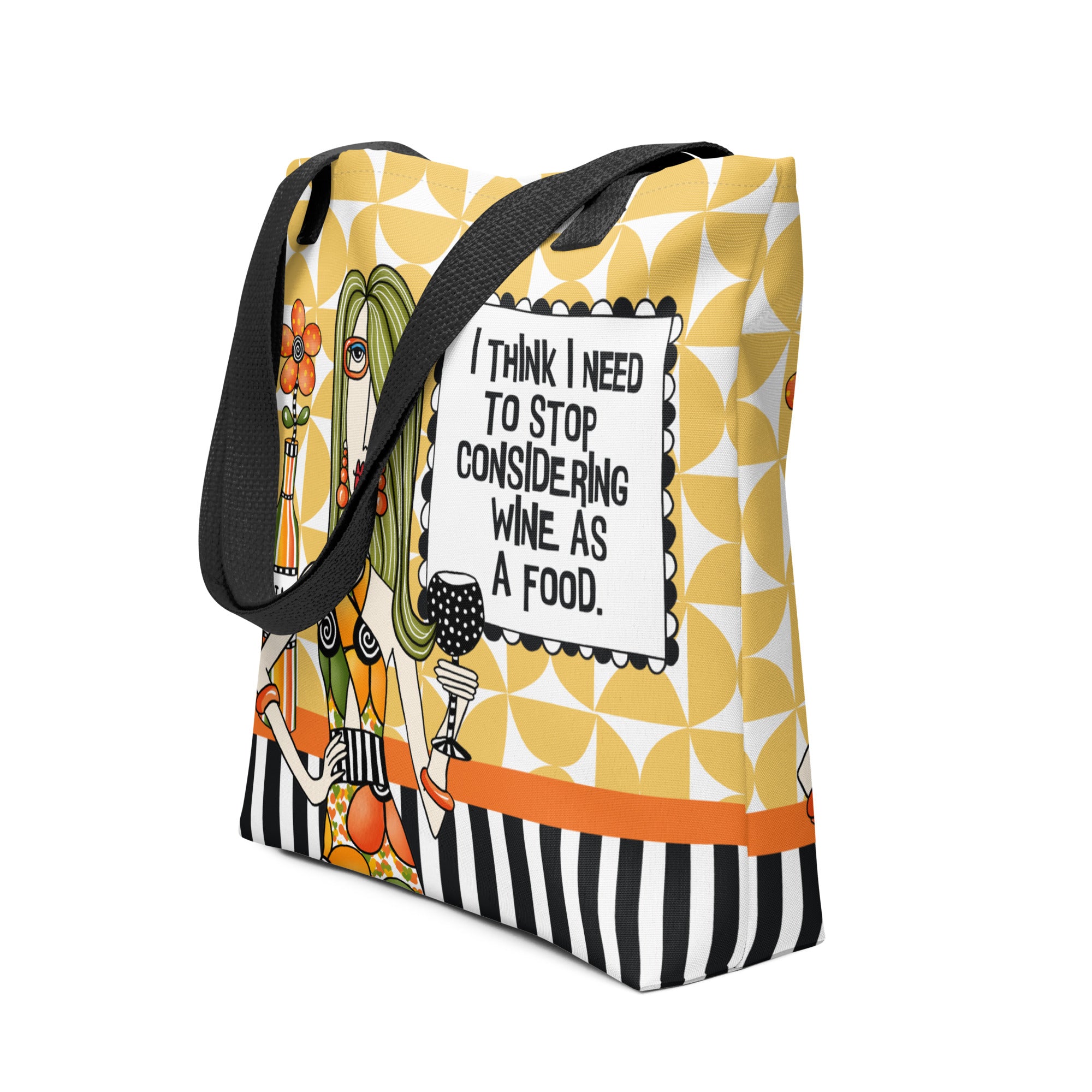 Funny wine tote bag – I Think I Need to Stop Considering Wine as a Food – Dolly Mama – side view
