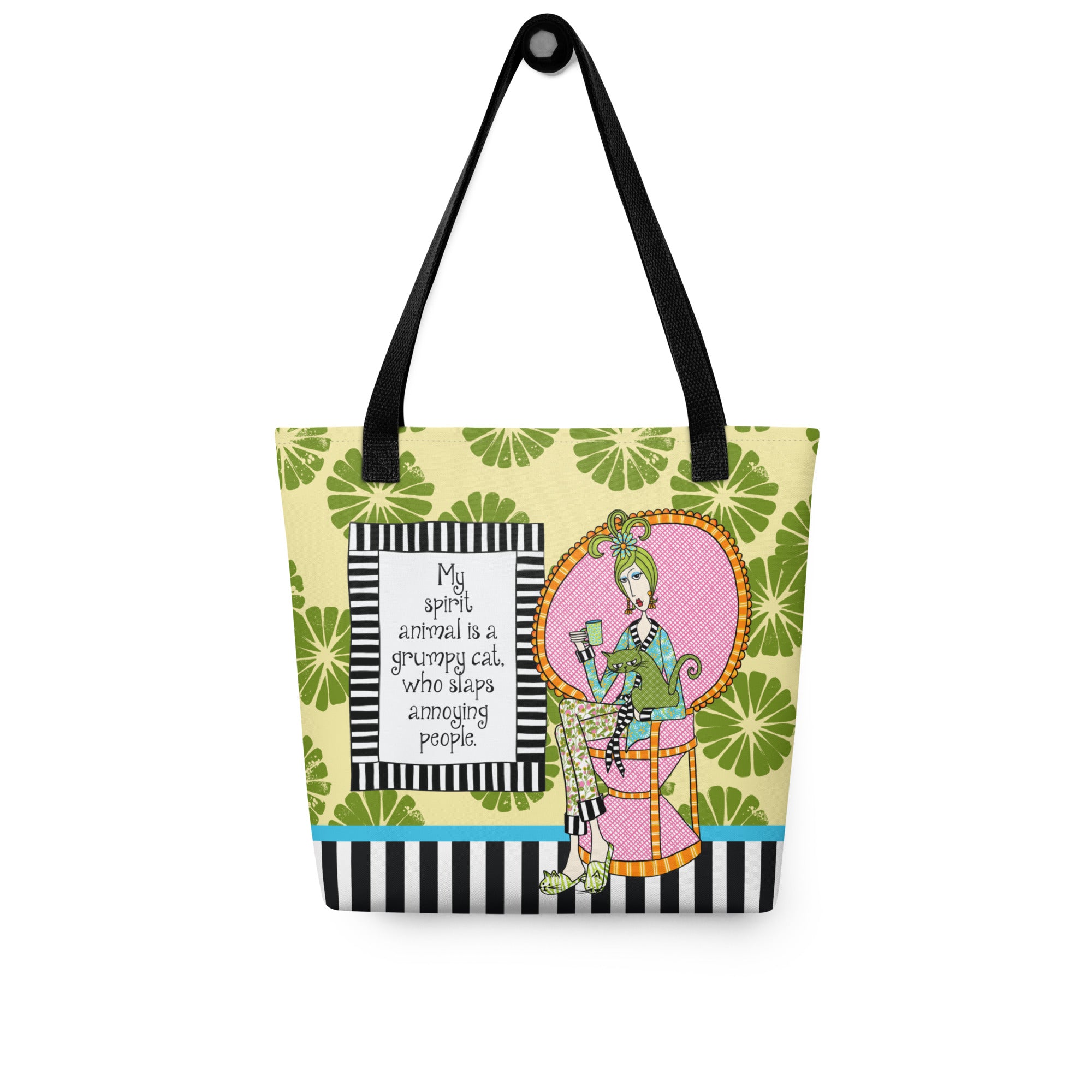 Funny cat lover tote bag – Grumpy Cat Spirit Animal – Dolly Mama – front view