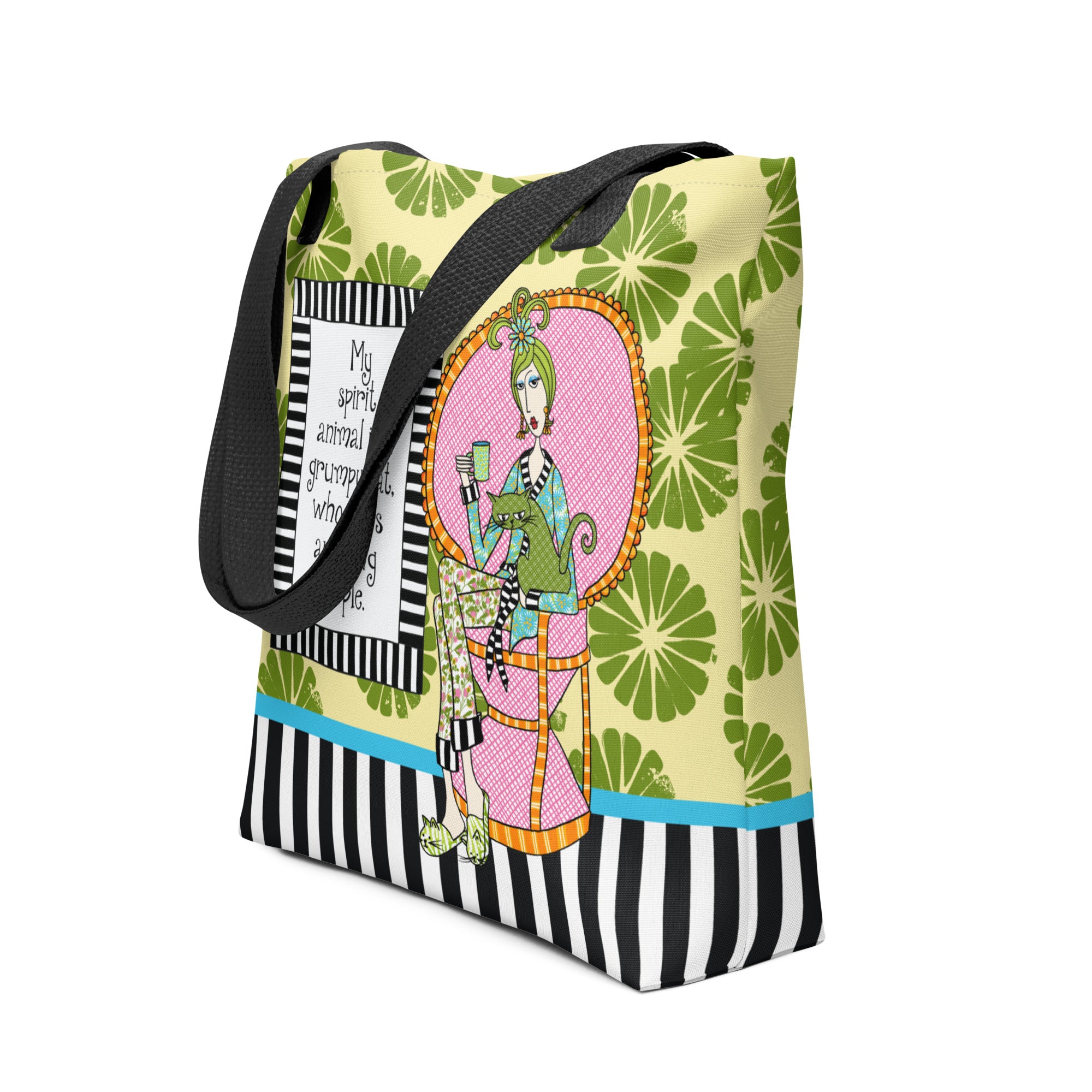Funny cat lover tote bag – Grumpy Cat Spirit Animal – Dolly Mama –side view