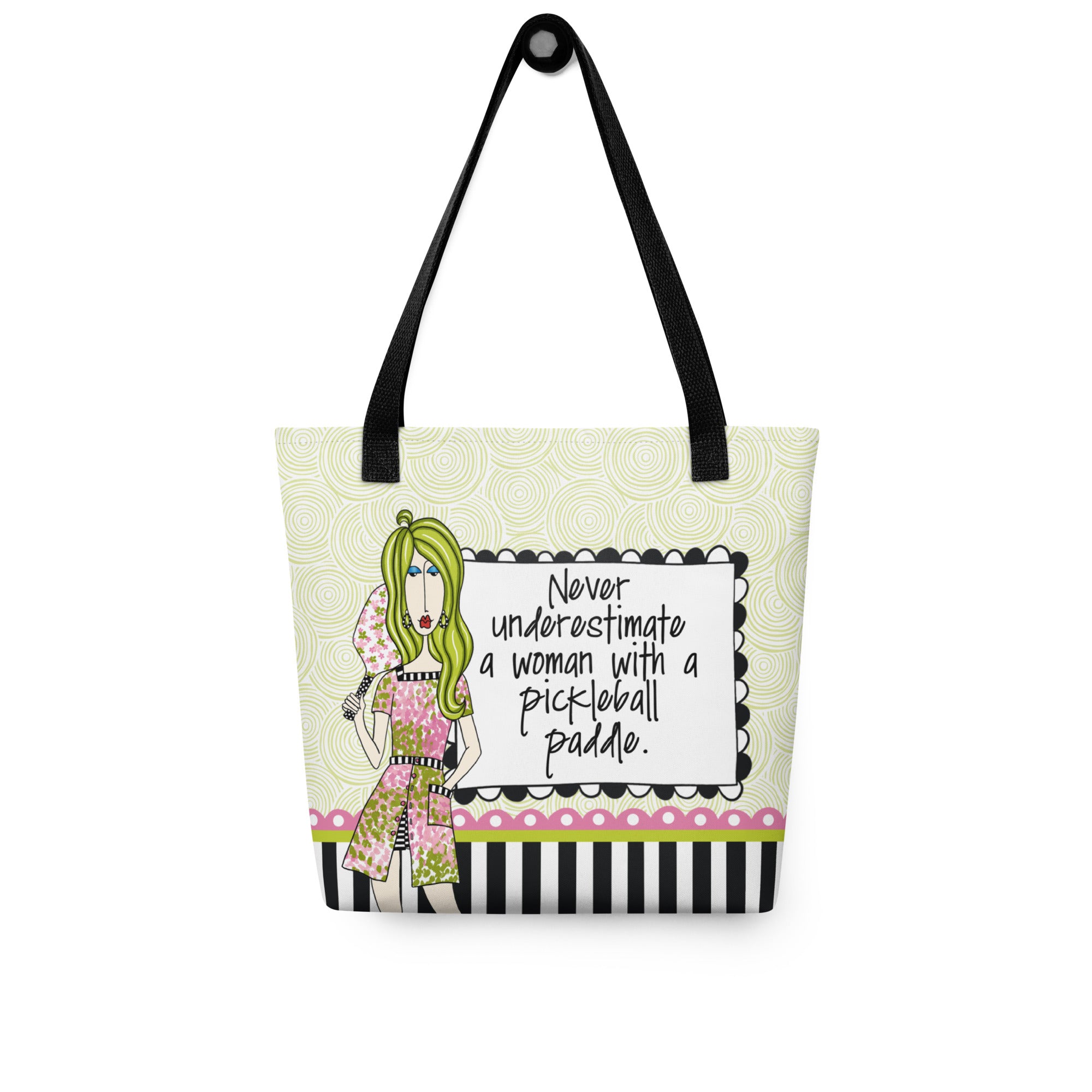 Funny pickleball tote bag – Never Underestimate a Woman With a Pickleball Paddle – Dolly Mama – back view