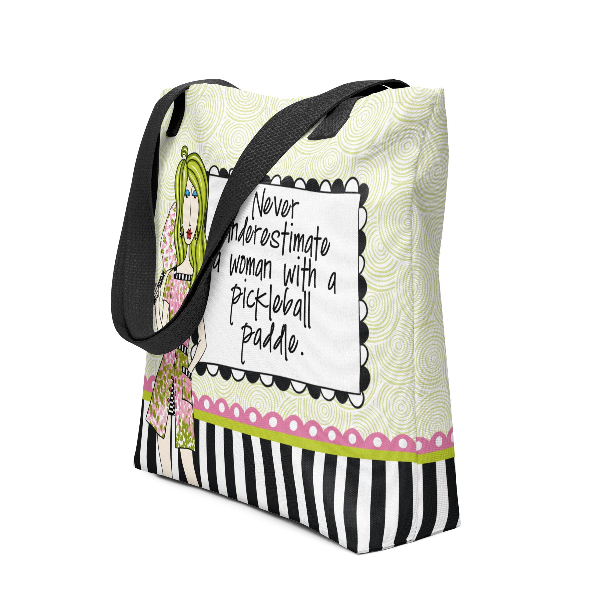 Funny pickleball tote bag – Never Underestimate a Woman With a Pickleball Paddle – Dolly Mama –side view