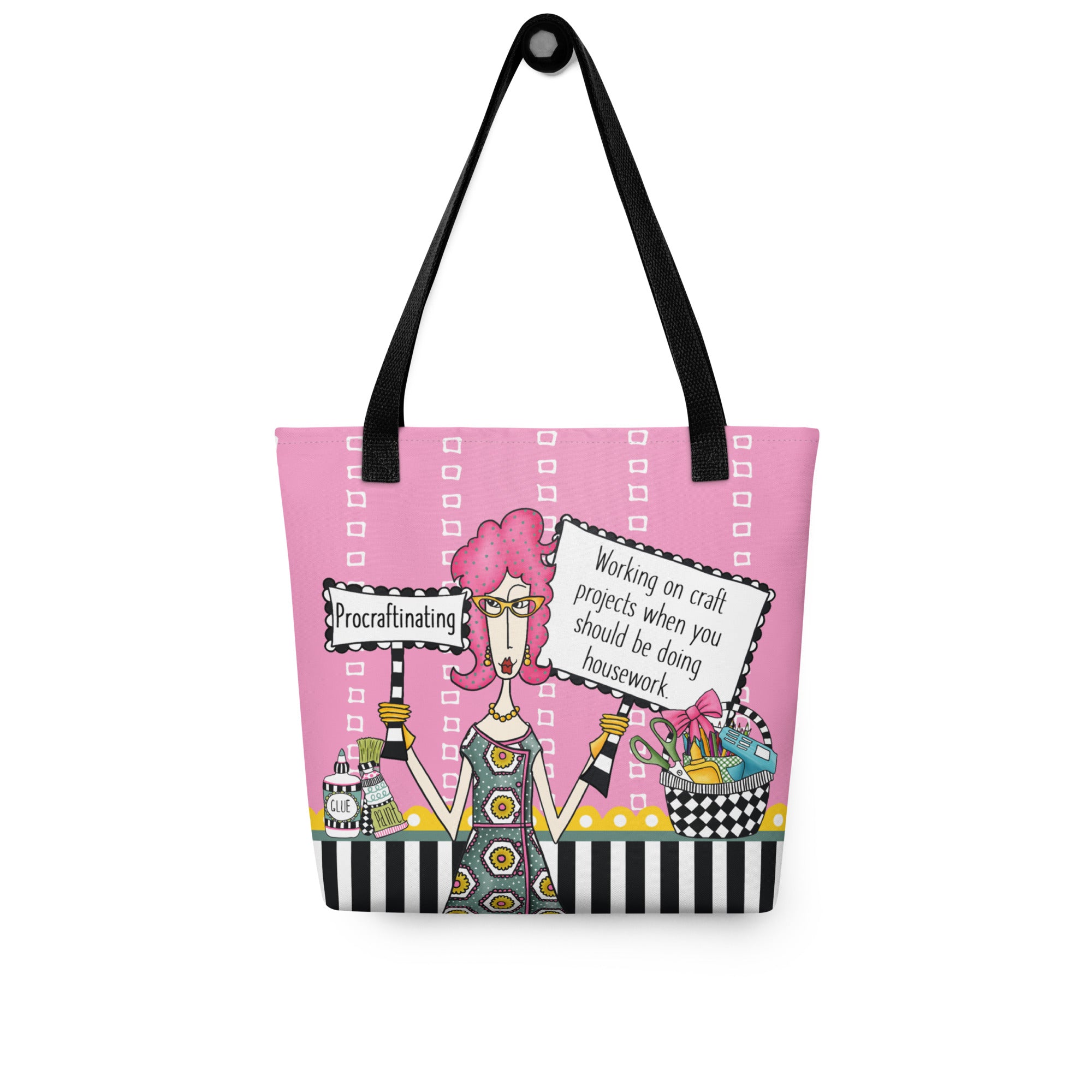 Funny crafting tote bag – Procraftinating – Dolly Mama – front view