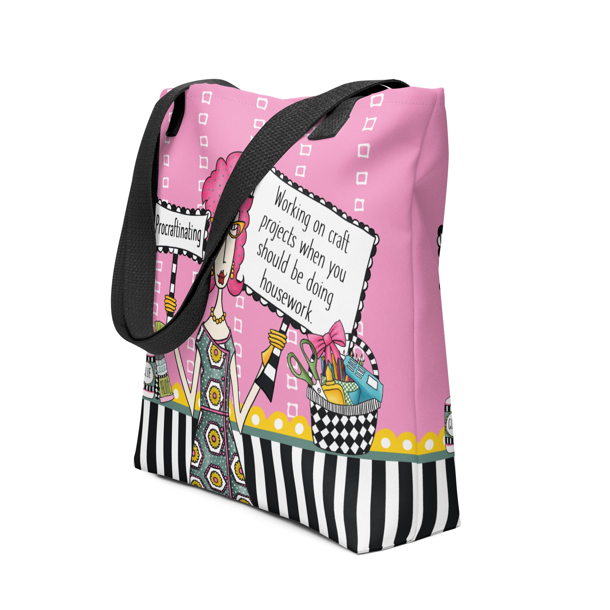 Funny crafting tote bag – Procraftinating – Dolly Mama – side view