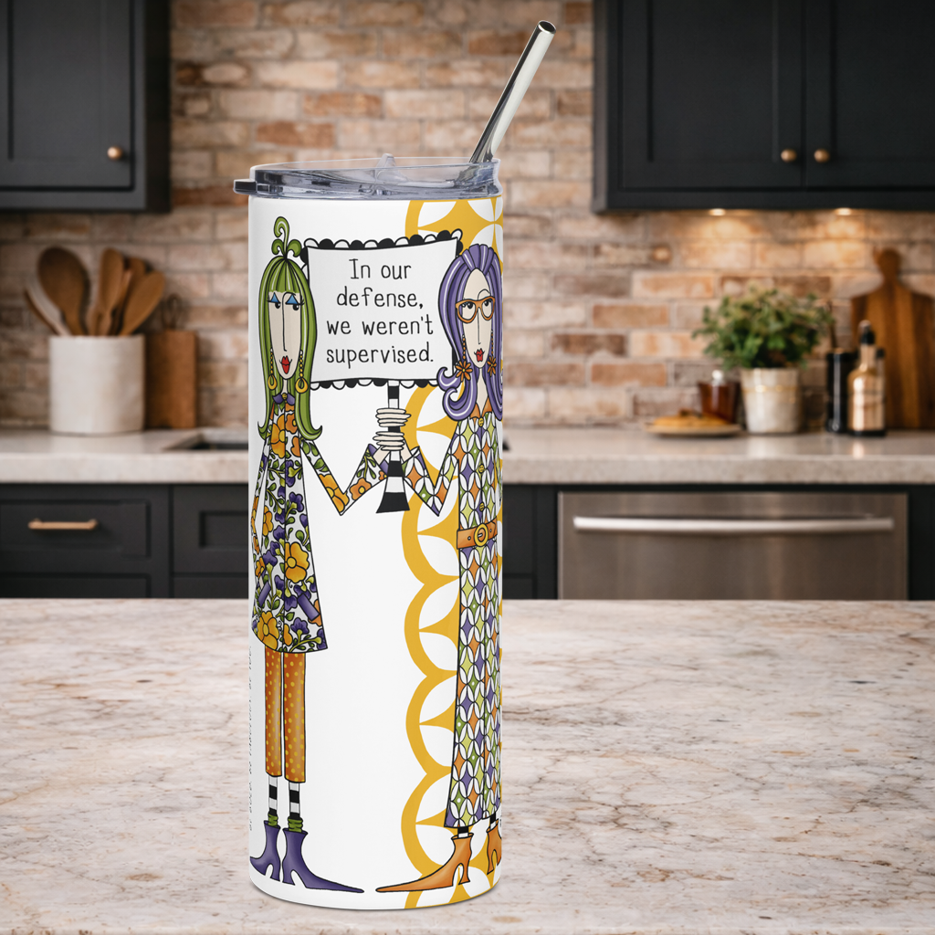 Product title: Dolly Mama stainless steel tumbler–In our defense, we weren’t supervised.