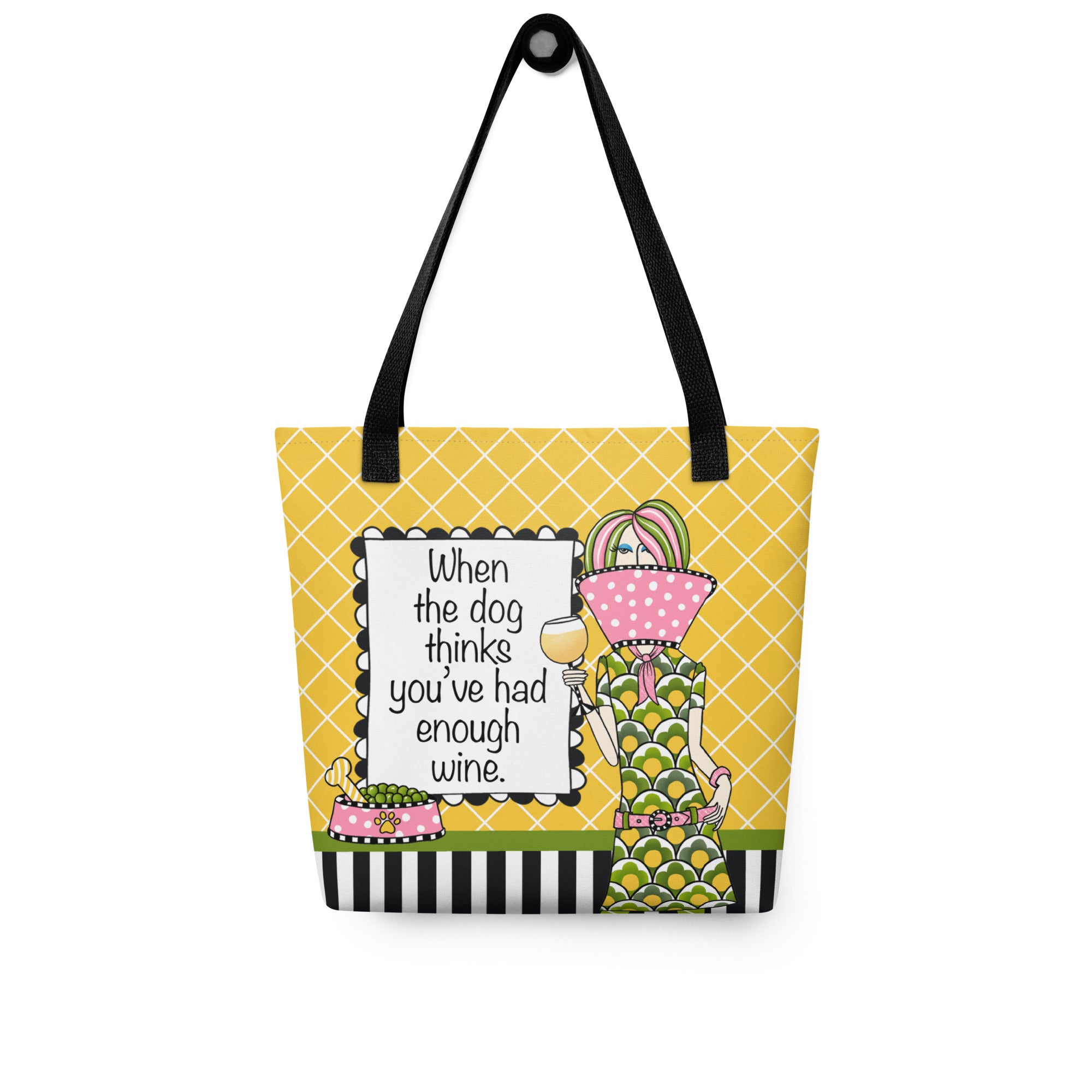Funny wine lover tote bag – Dog Thinks Enough Wine – Dolly Mama – back view