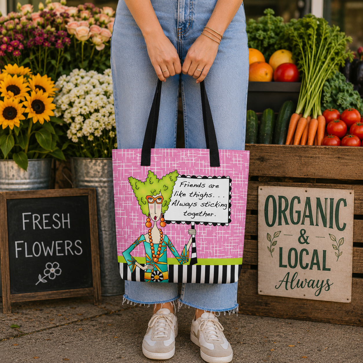 Funny friendship tote bag for women – Friends Are Like Thighs Always Sticking Together – Dolly Mama