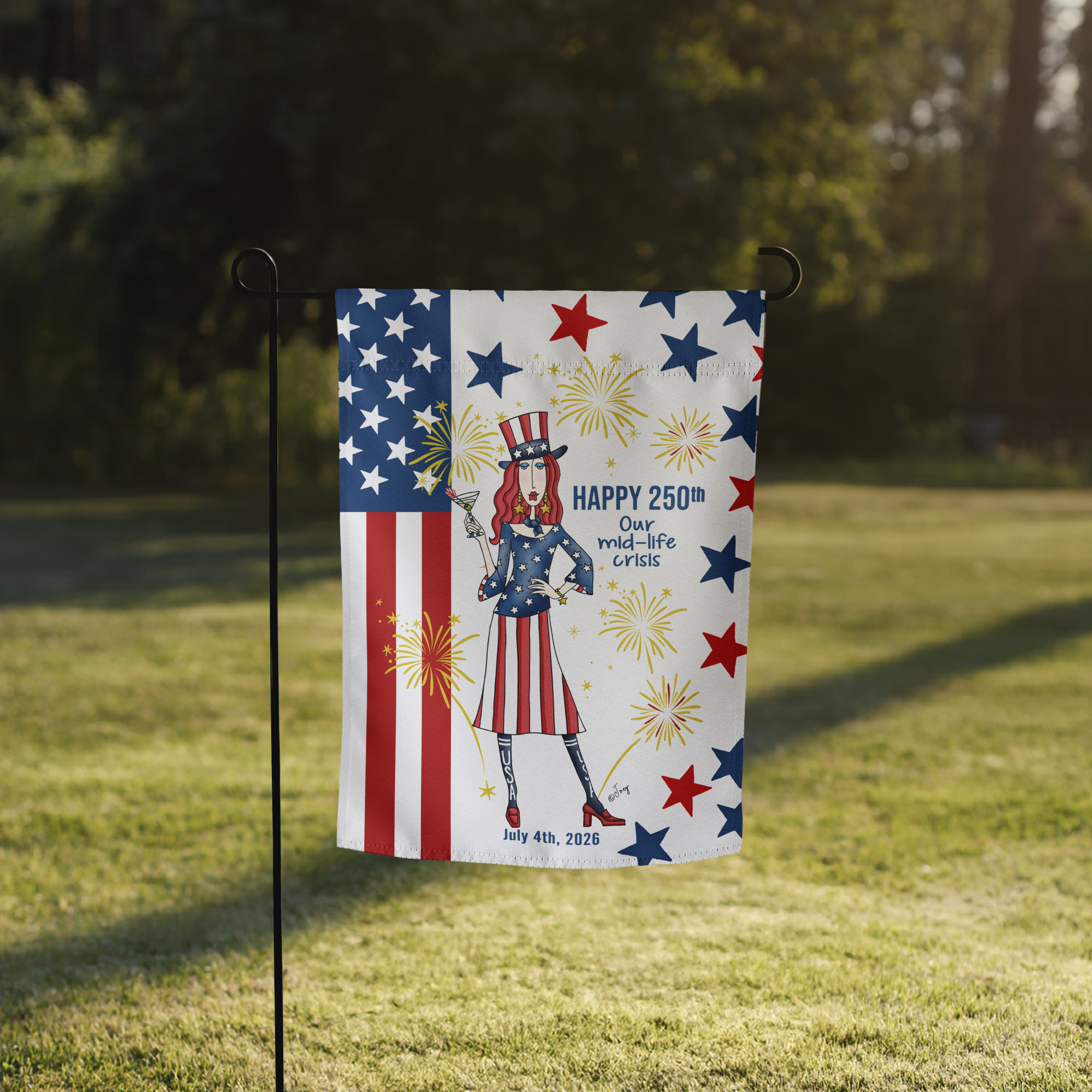 Dolly Mama Garden Flag – Happy 250th – Our mid-life crisis