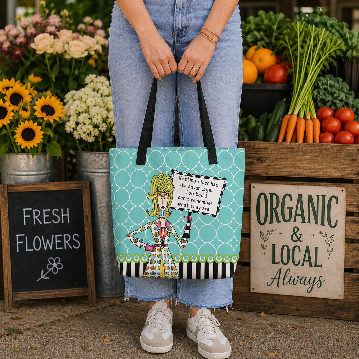 Funny midlife tote bag for women – Getting Older Has Its Advantages Too Bad I Can't Remember – Dolly Mama