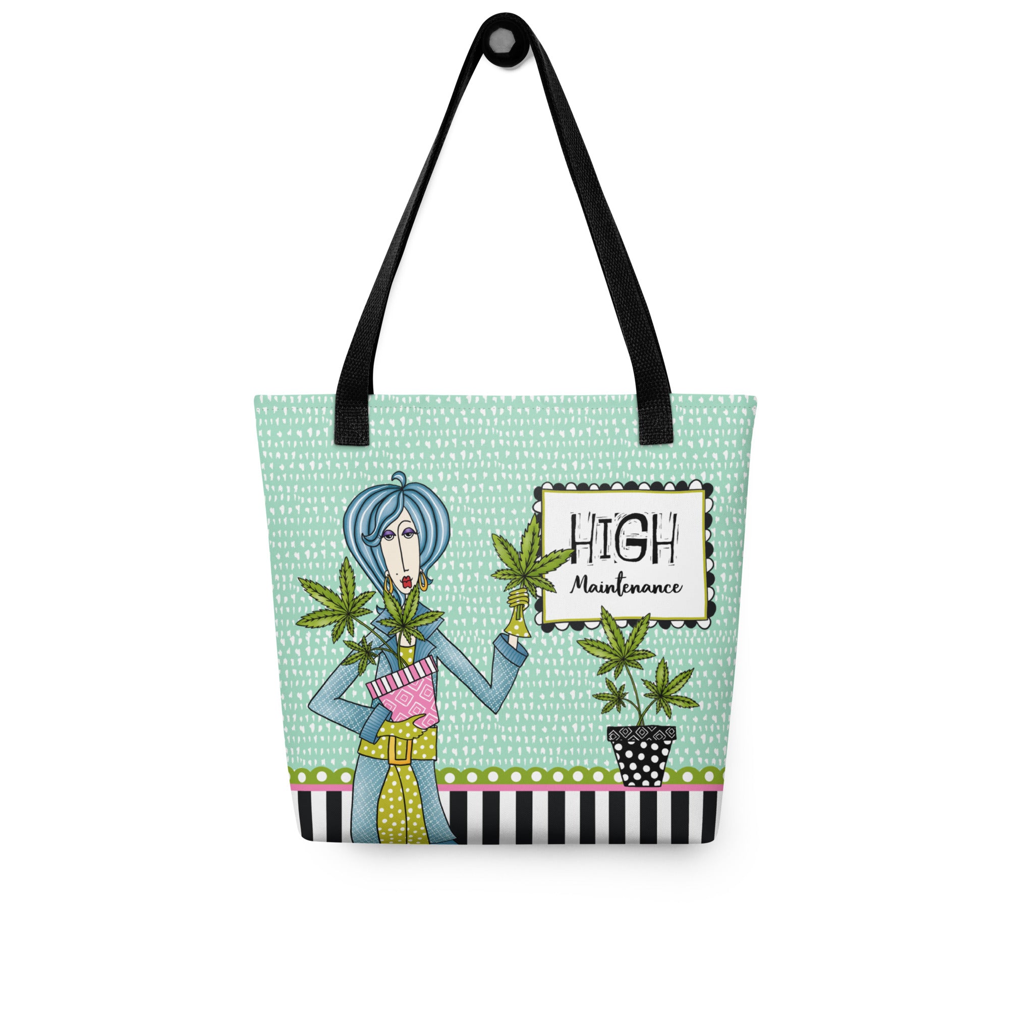 Funny tote bag – High Maintenance – Dolly Mama – front view