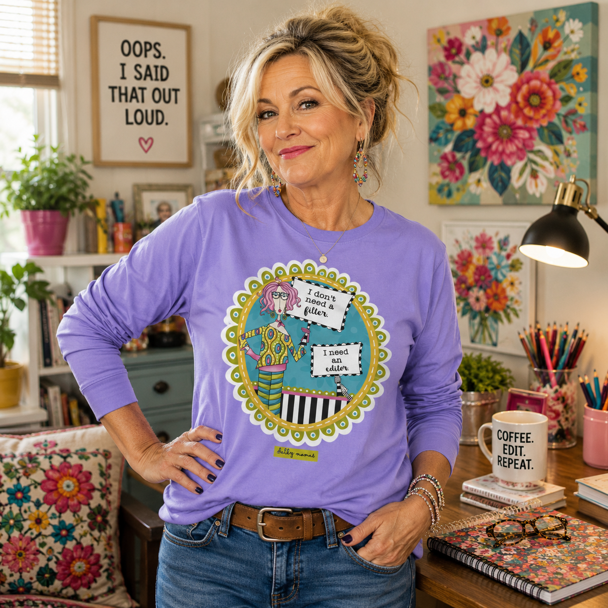 Funny No Filter Long Sleeve T-Shirt Violet – I Don't Need a Filter | Dolly Mama