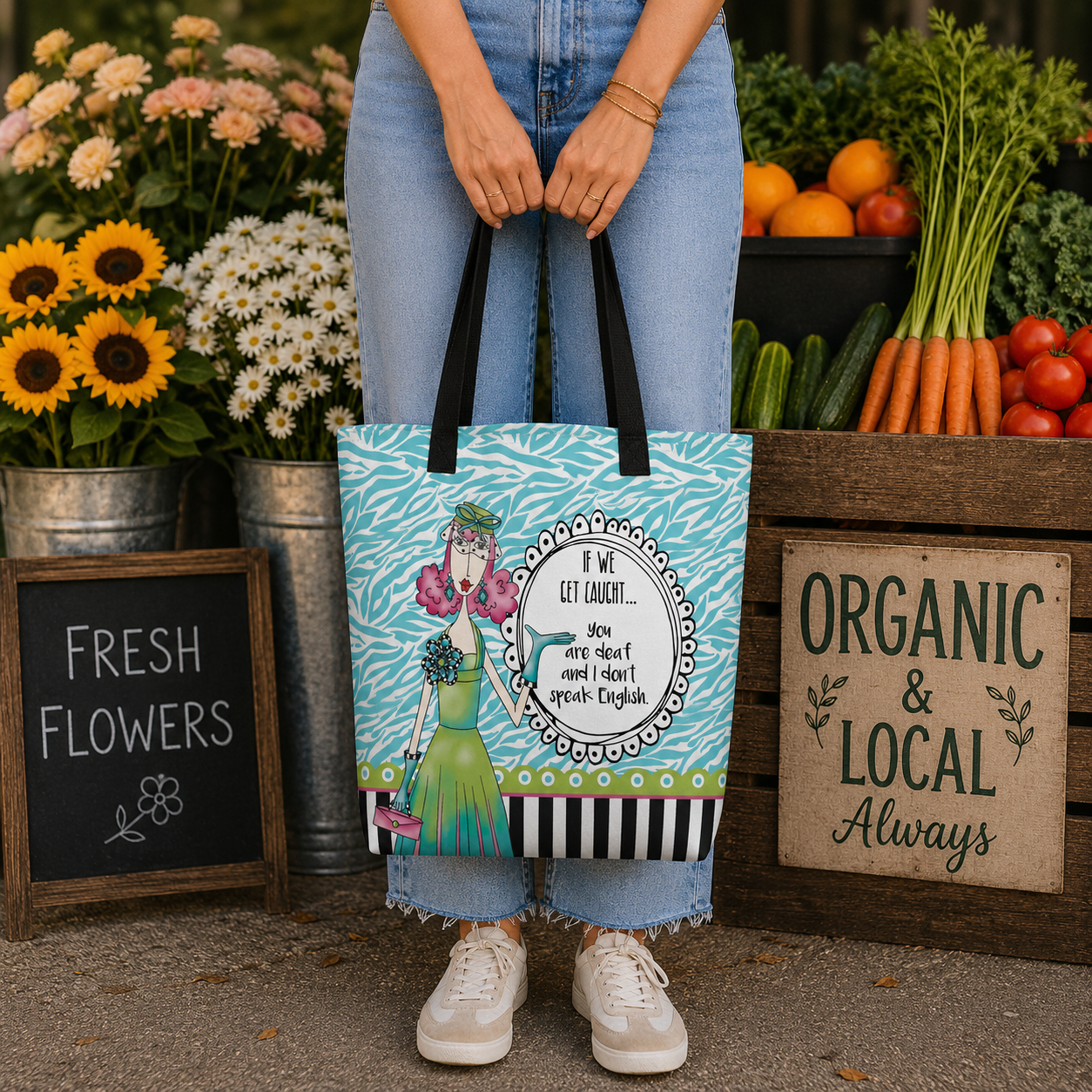 Funny best friend tote bag for women – If We Get Caught You're Deaf and I Don't Speak English – Dolly Mama