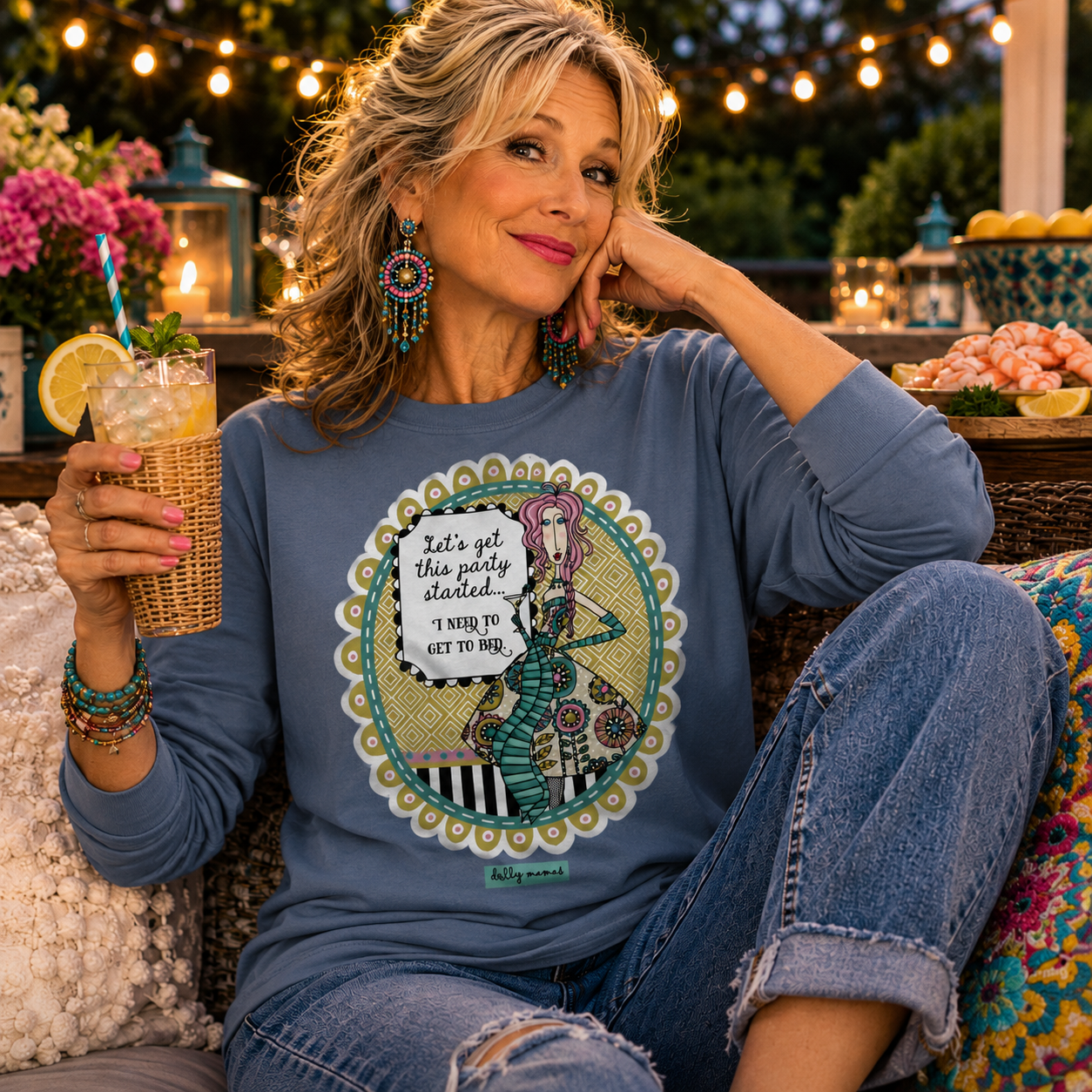 Funny Party Long Sleeve T-Shirt Blue Jean – Let's Get This Party Started | Dolly Mama