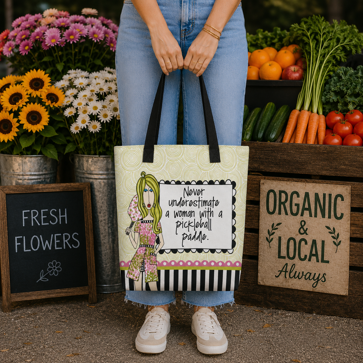Funny pickleball tote bag for women – Never Underestimate a Woman With a Pickleball Paddle – Dolly Mama
