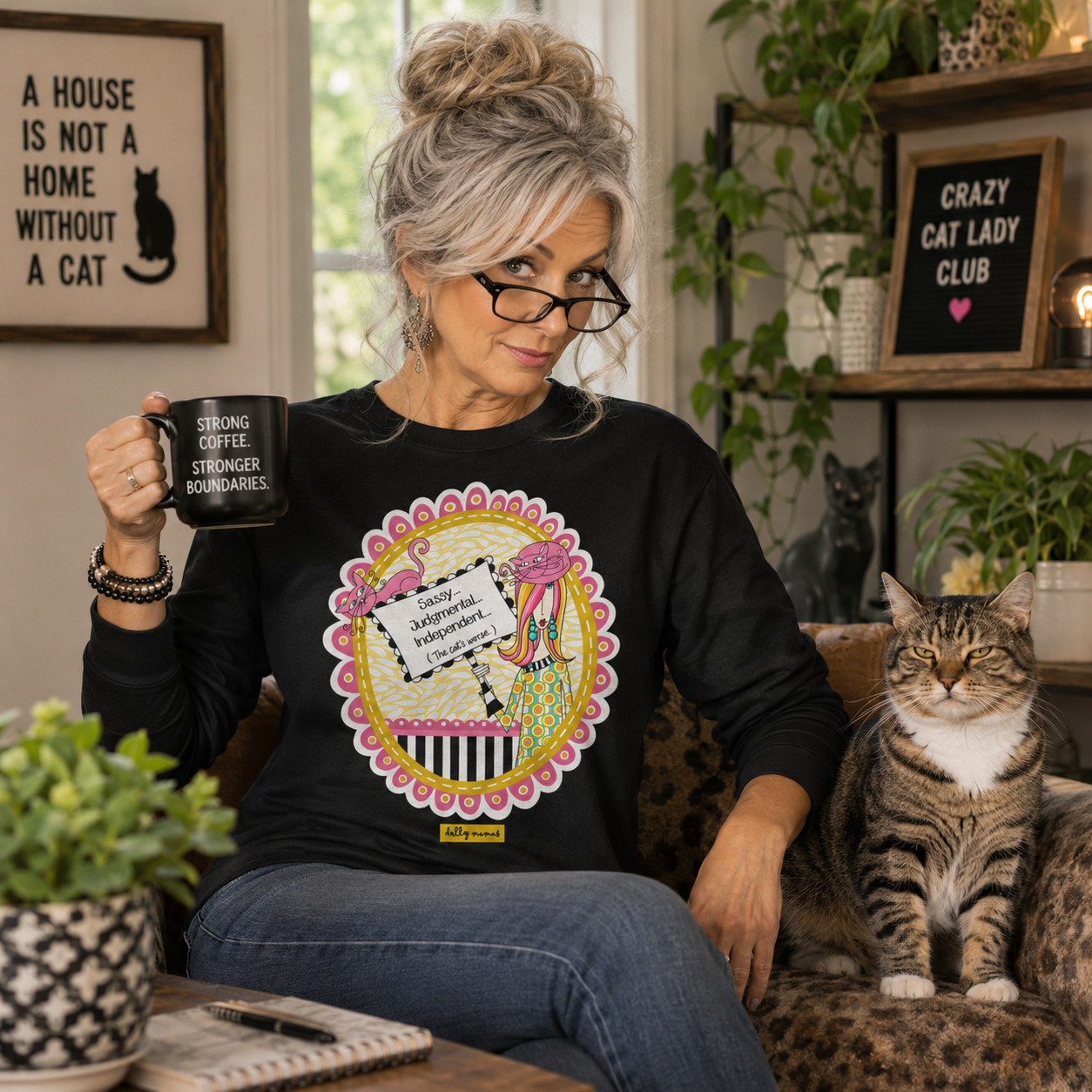 Funny Cat Lover Long Sleeve T-Shirt Black – Sassy Judgmental Independent The Cat's Worse | Dolly Mama