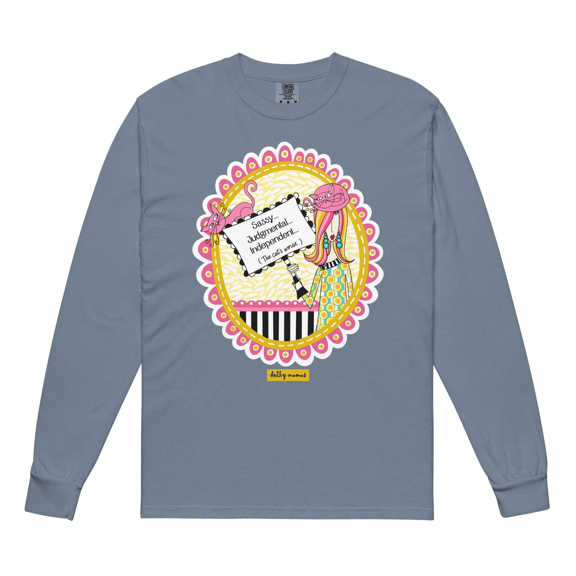 Funny Cat Lover Long Sleeve T-Shirt Blue Jean – Sassy Judgmental Independent The Cat's Worse | Dolly Mama