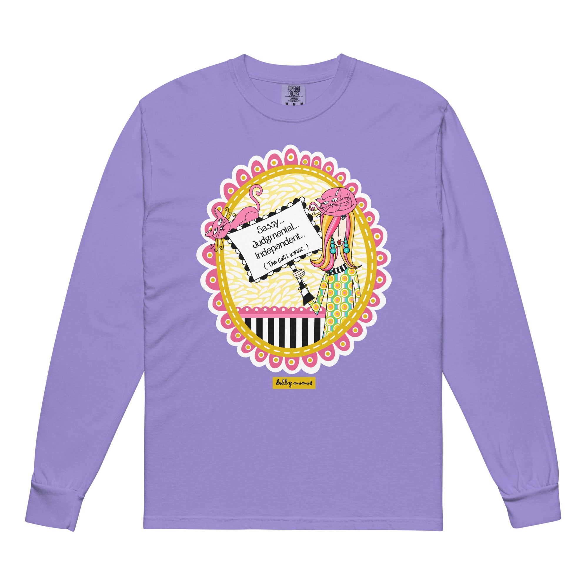 Funny Cat Lover Long Sleeve T-Shirt Violet – Sassy Judgmental Independent The Cat's Worse | Dolly Mama
