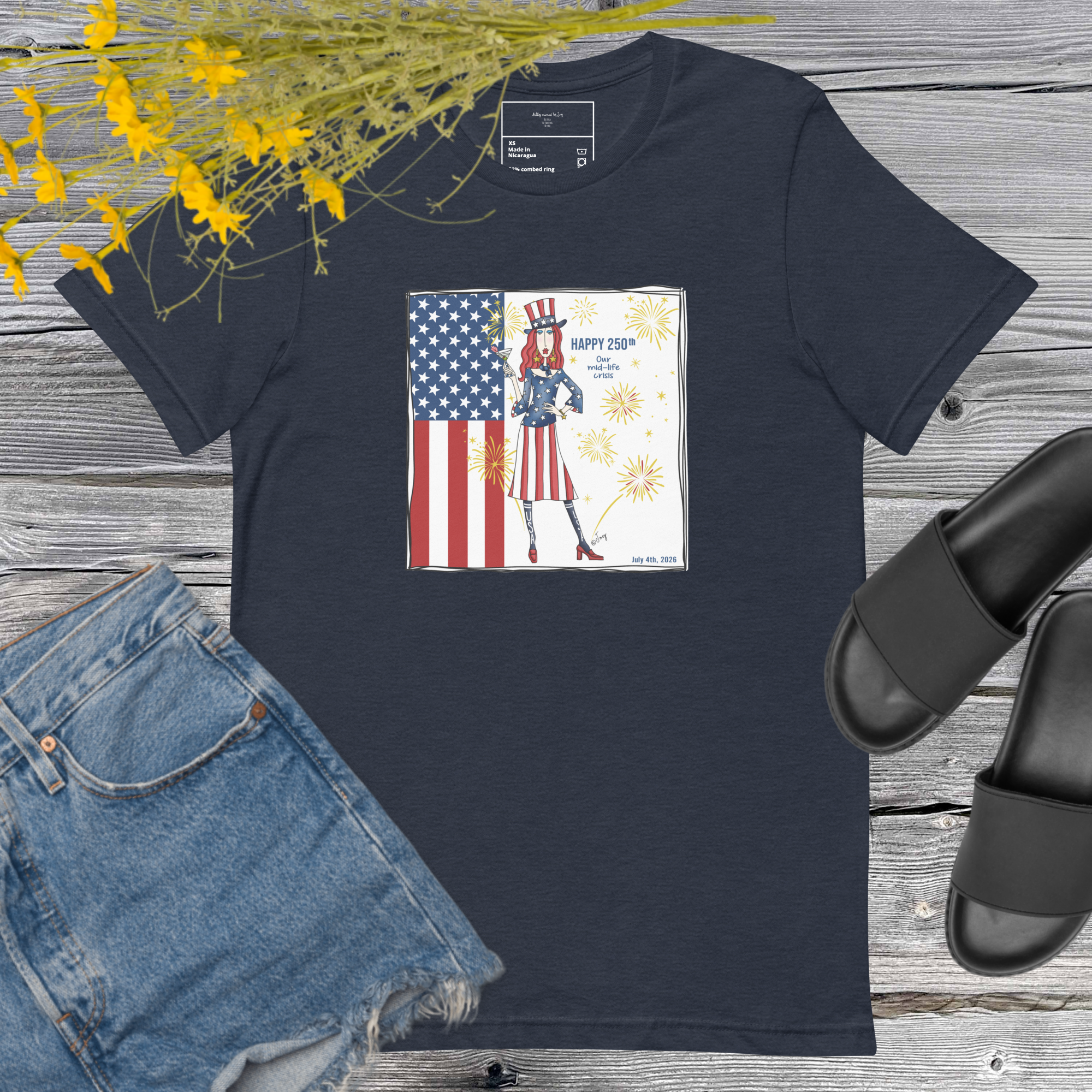Funny Patriotic T-Shirt for Women – Happy 250th USA Mid-Life