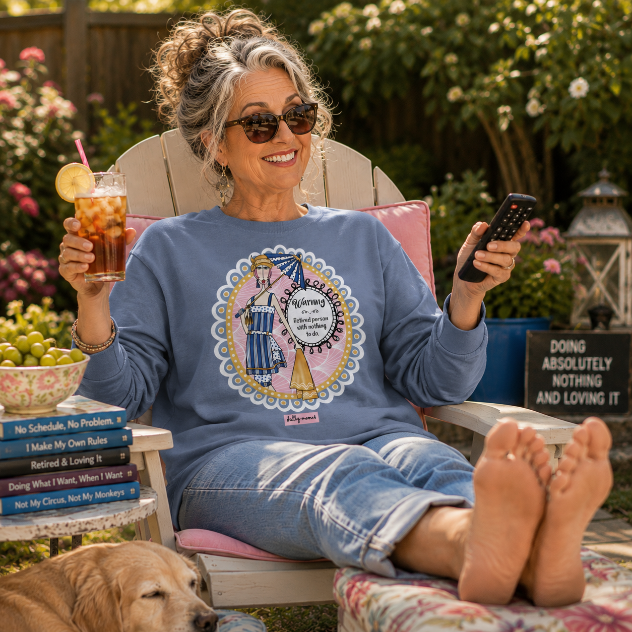 Funny Retirement Long Sleeve T-Shirt Blue Jean – Warning Retired Person With Nothing to Do | Dolly Mama