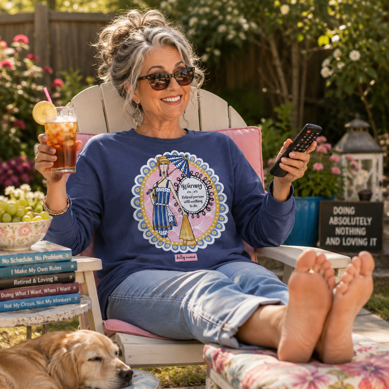 Funny Retirement Long Sleeve T-Shirt Navy – Warning Retired Person With Nothing to Do | Dolly Mama