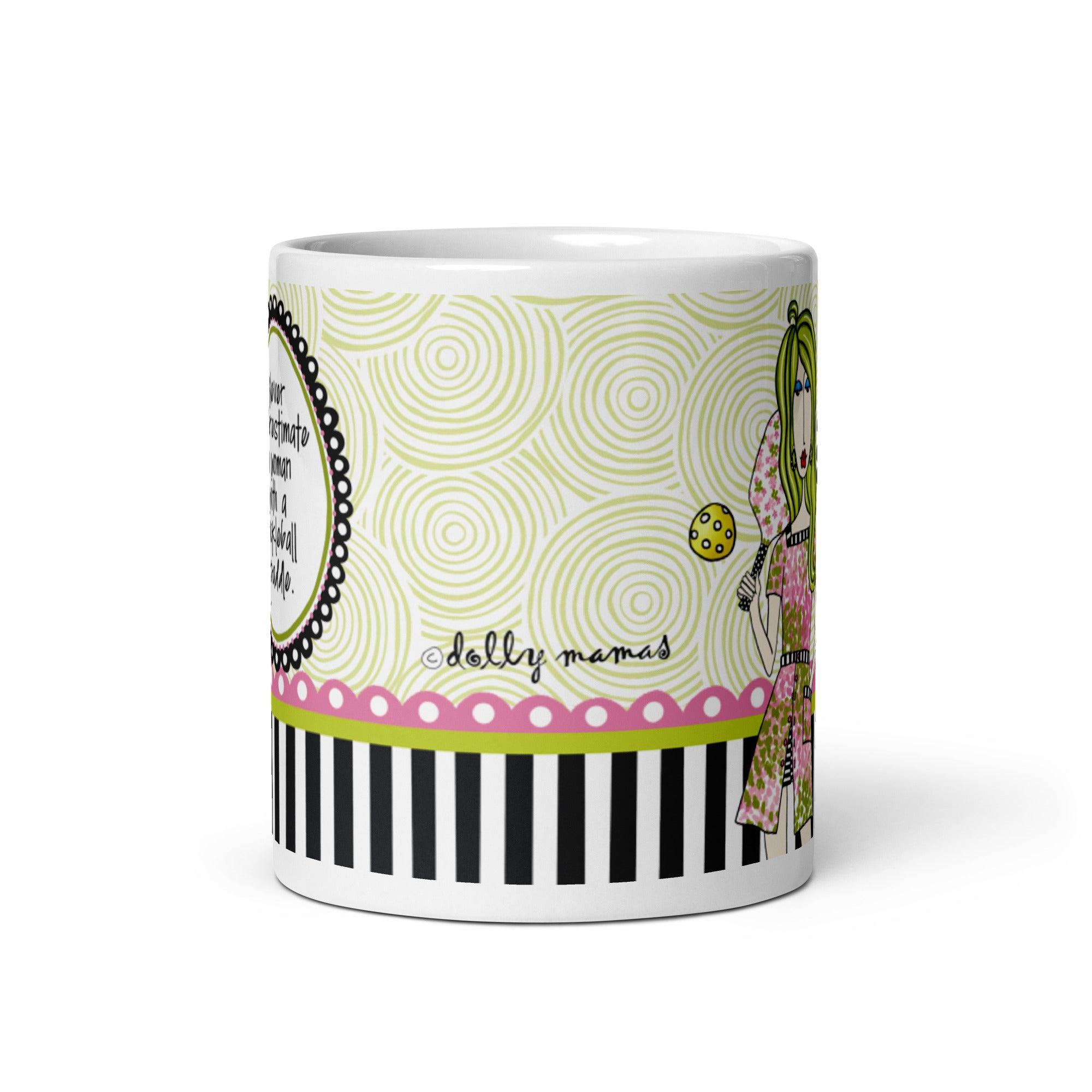 Funny Pickleball Coffee Mug – “Never Underestimate a Woman With a Pickleball Paddle.” | Dolly Mama