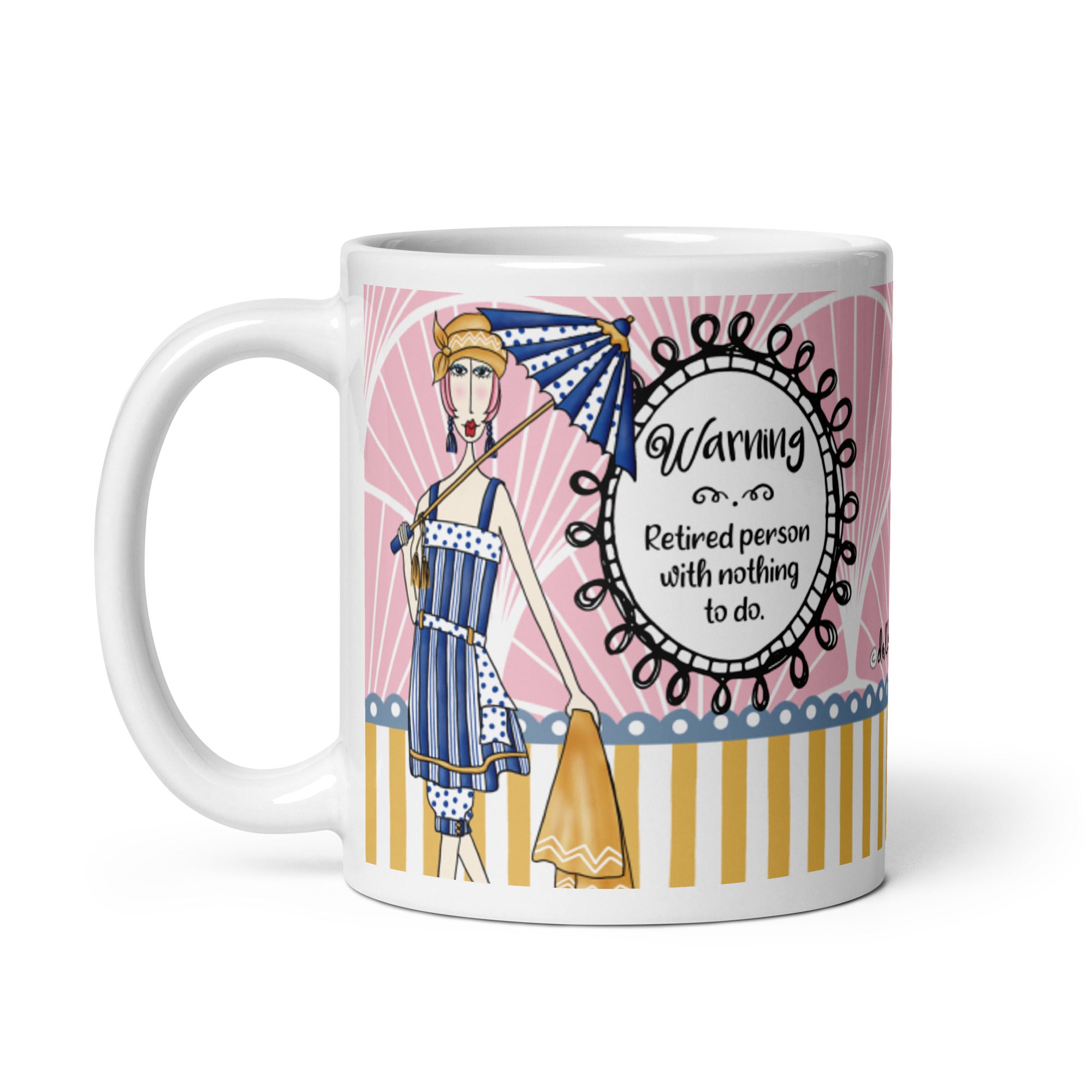 Funny Retirement Coffee Mug – “Warning: Retired Person With Nothing to Do.” | Dolly Mama