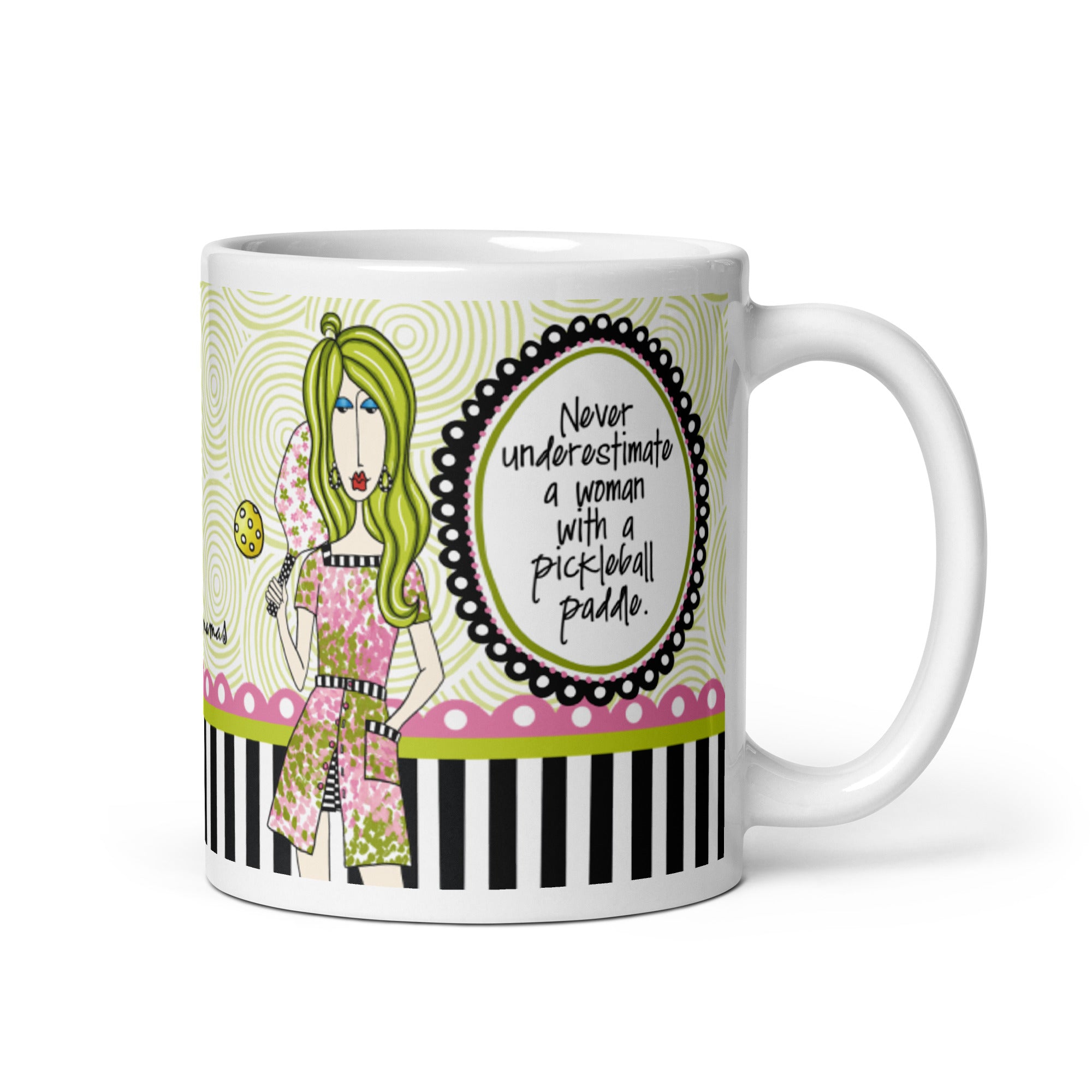 Funny Pickleball Coffee Mug – “Never Underestimate a Woman With a Pickleball Paddle.” | Dolly Mama