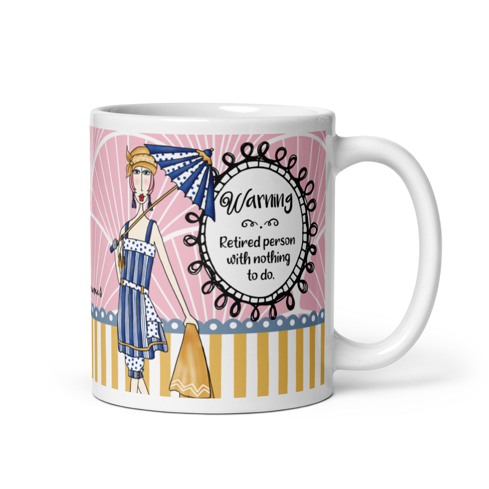 Funny Retirement Coffee Mug – “Warning: Retired Person With Nothing to Do.” | Dolly Mama