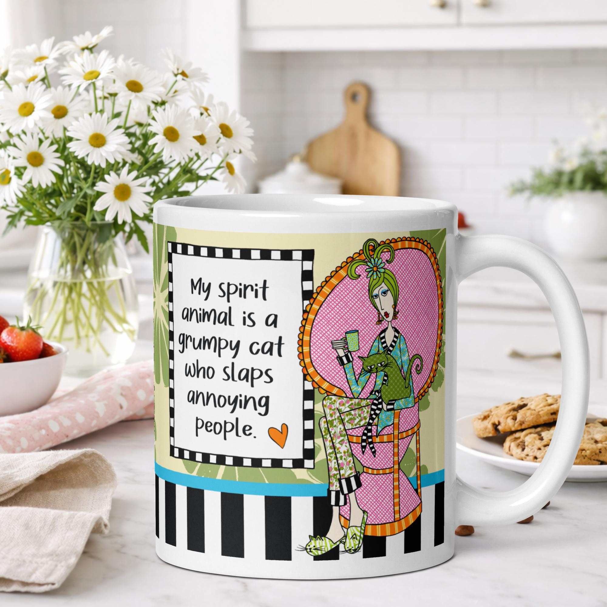 Funny cat coffee mug for women - my spirit animal is a grumpy cat who slaps annoying people humor gift - Dolly Mamas by Joey