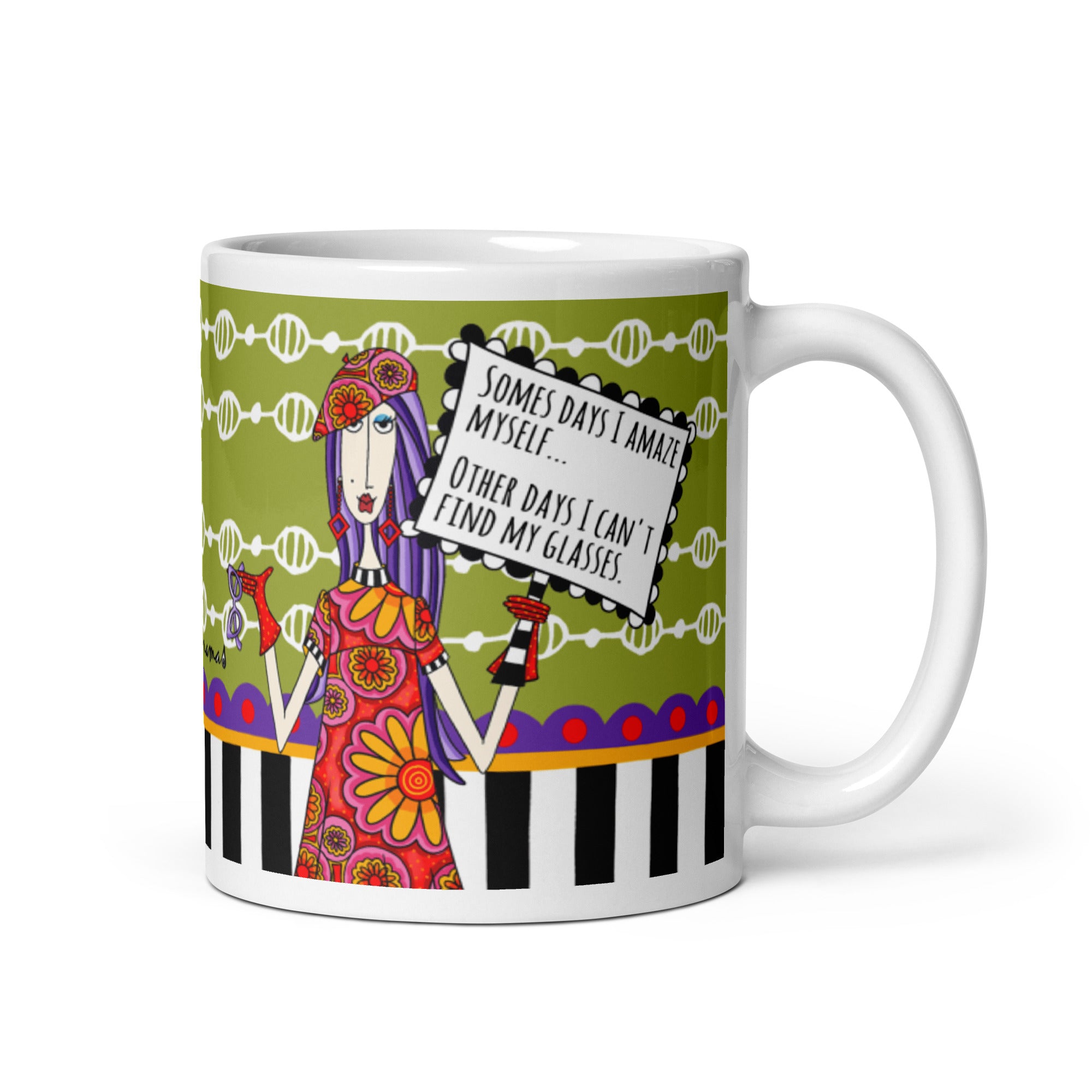 Funny Getting Older Coffee Mug – Some Days I Amaze Myself… Other Days I Can’t Find My Glasses. | Dolly Mama mug