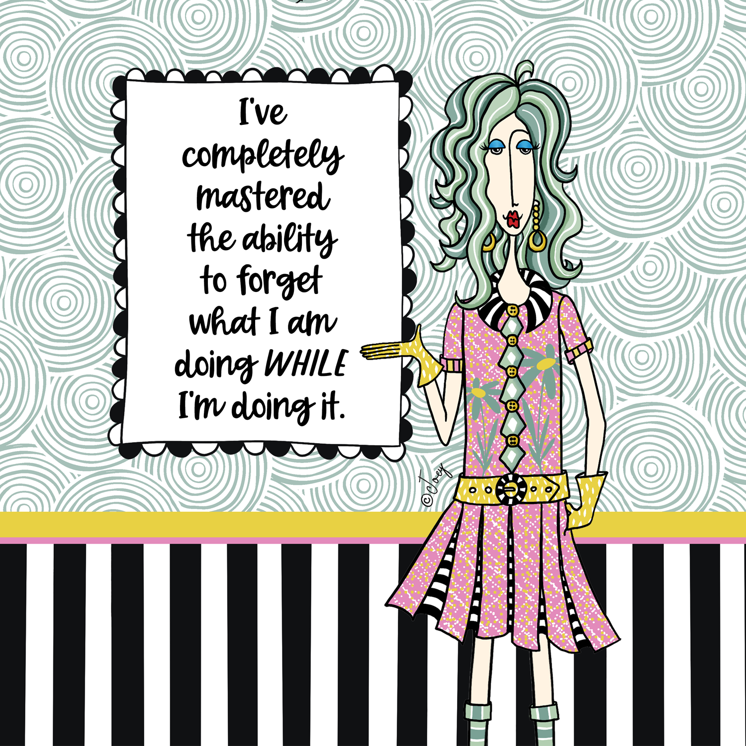 Funny midlife humor illustration – brain cells and shopping – Dolly Mama