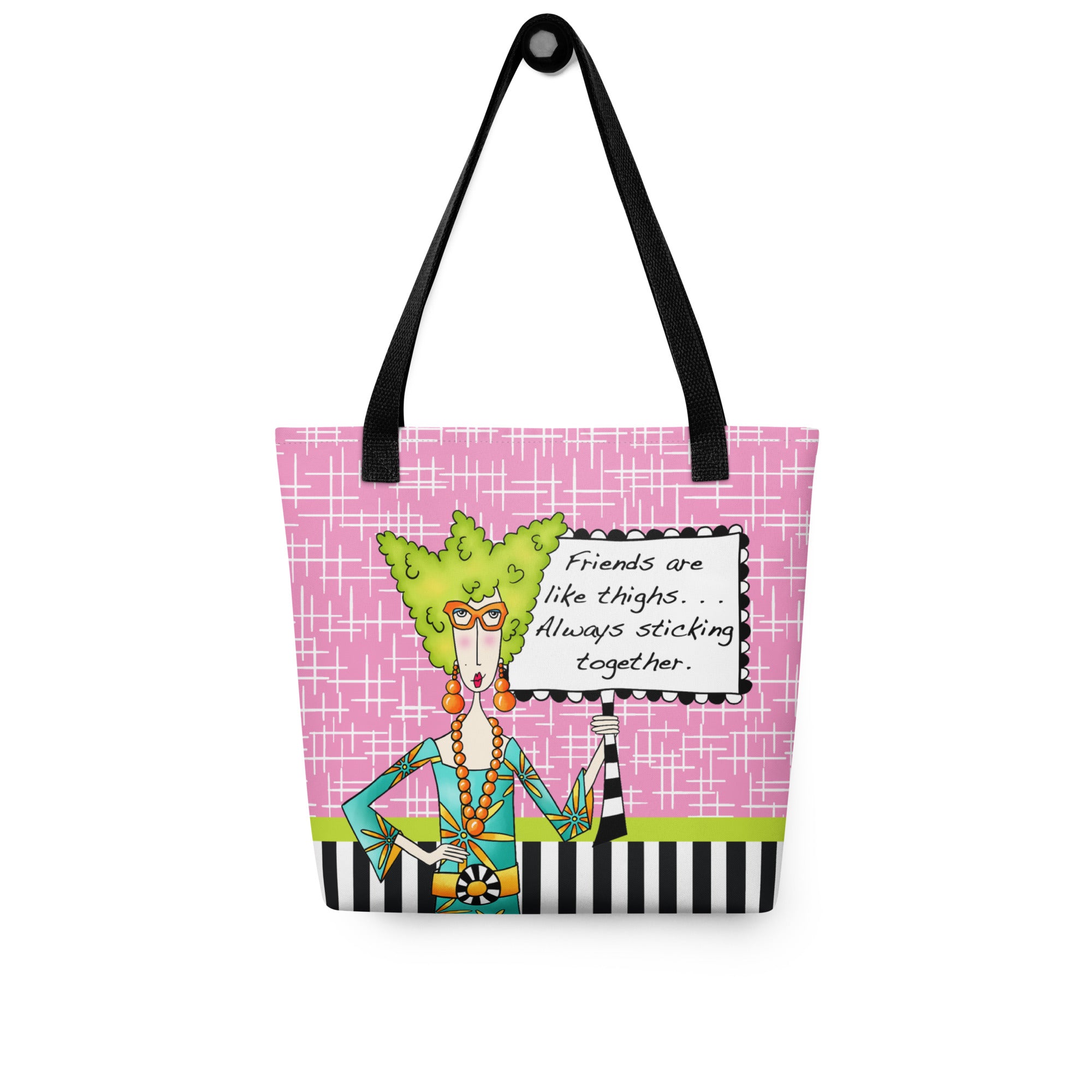 Funny friendship tote bag – Friends Like Thighs – Dolly Mama – back view
