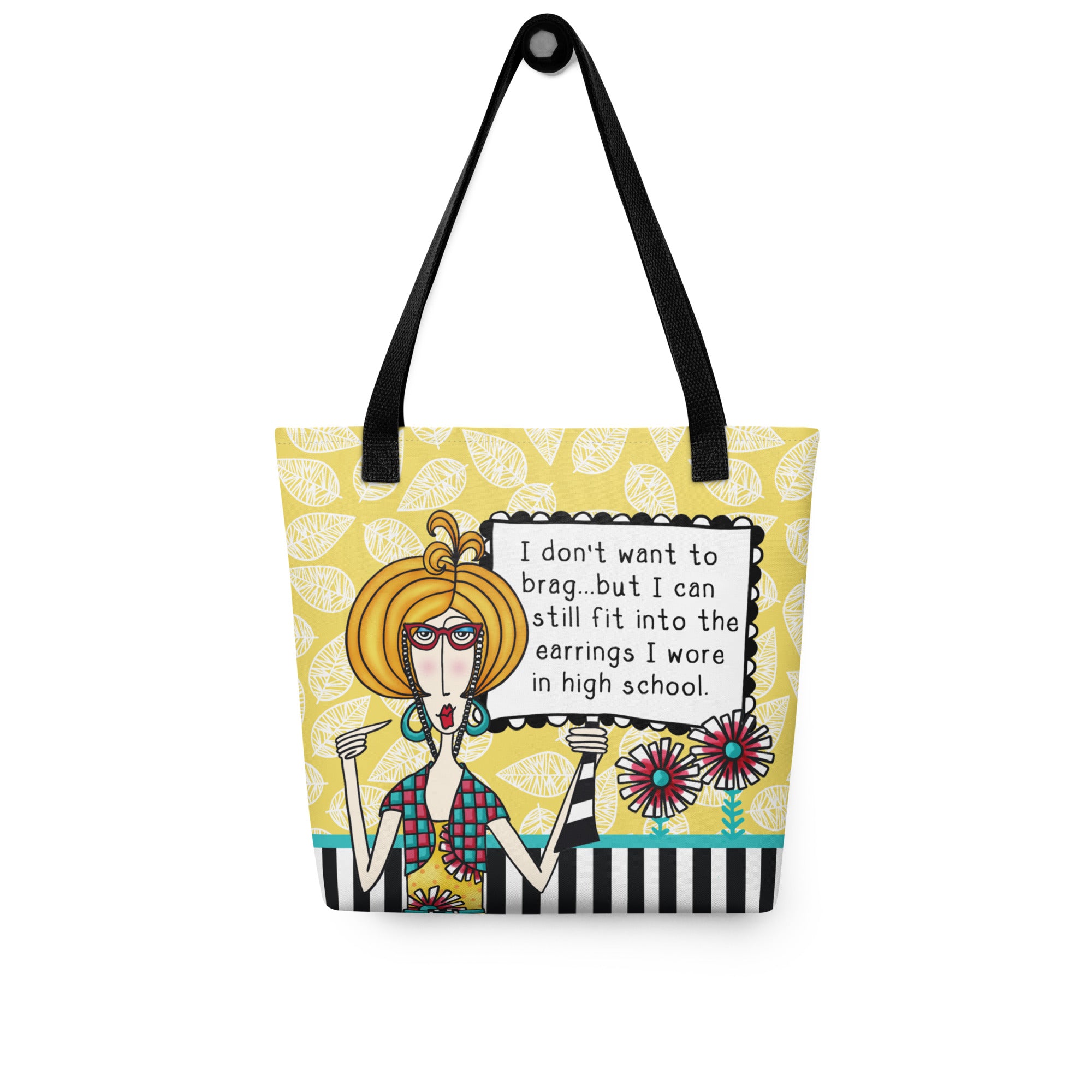 Funny midlife tote bag – Fit Into Earrings High School – Dolly Mama – back view