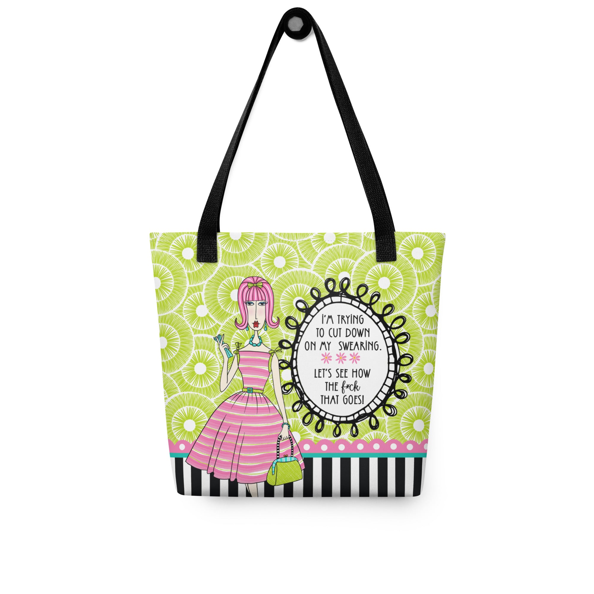 Funny tote bag – I'm Trying to Cut Down on My Swearing – Dolly Mama – front view