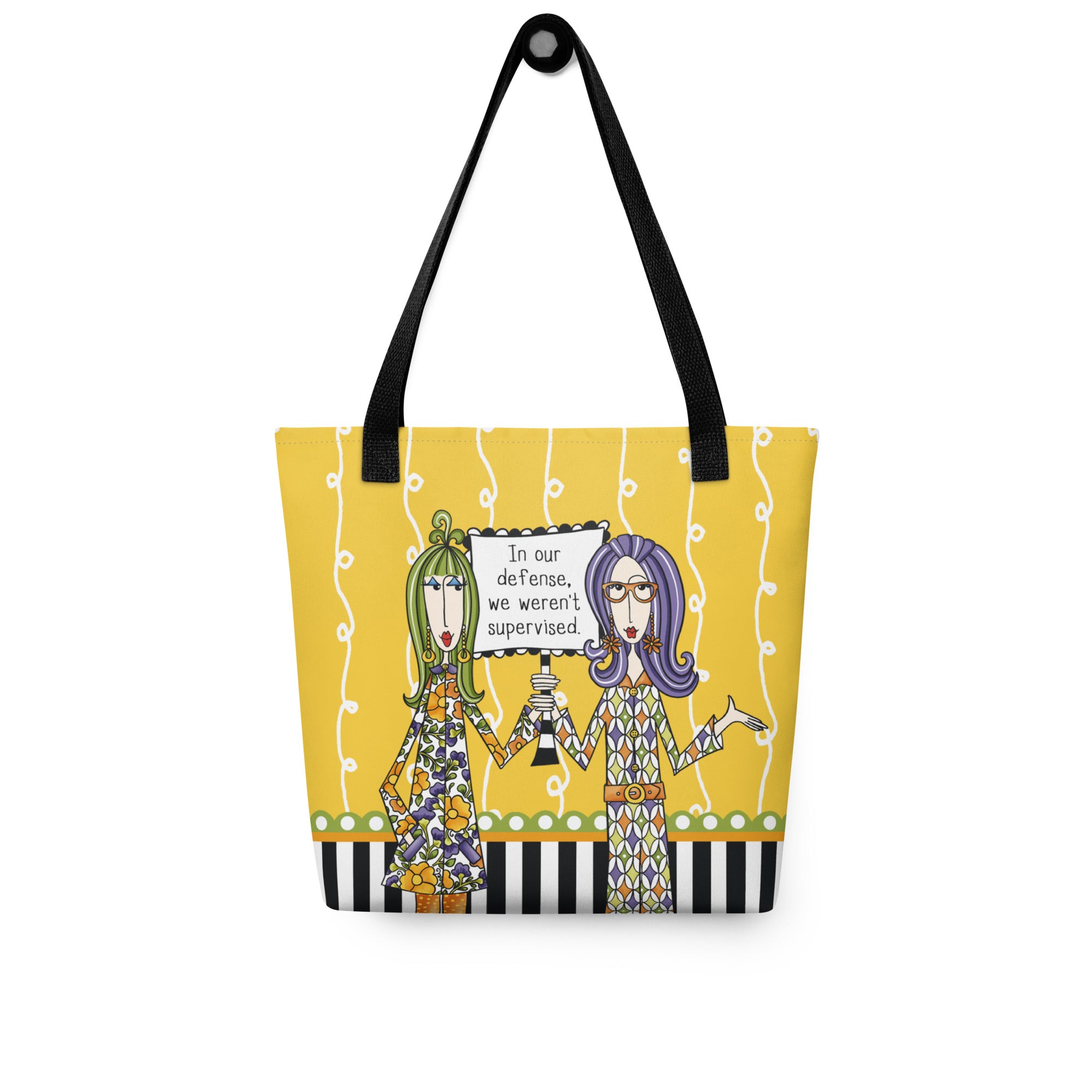 Funny friendship tote bag – In Our Defense – Dolly Mama – back view

