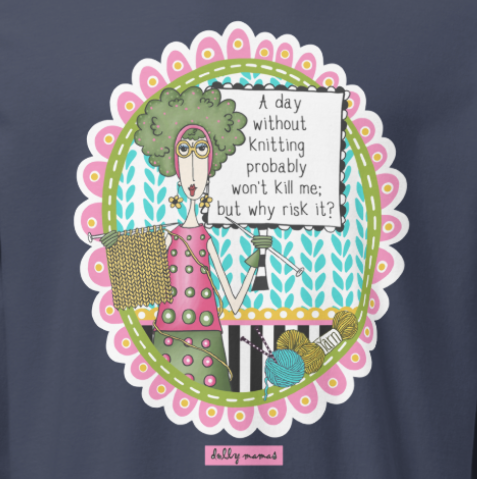 Funny Knitting Long Sleeve T-Shirt – Navy Close-Up – A Day Without Knitting Probably Won't Kill Me | Dolly Mama