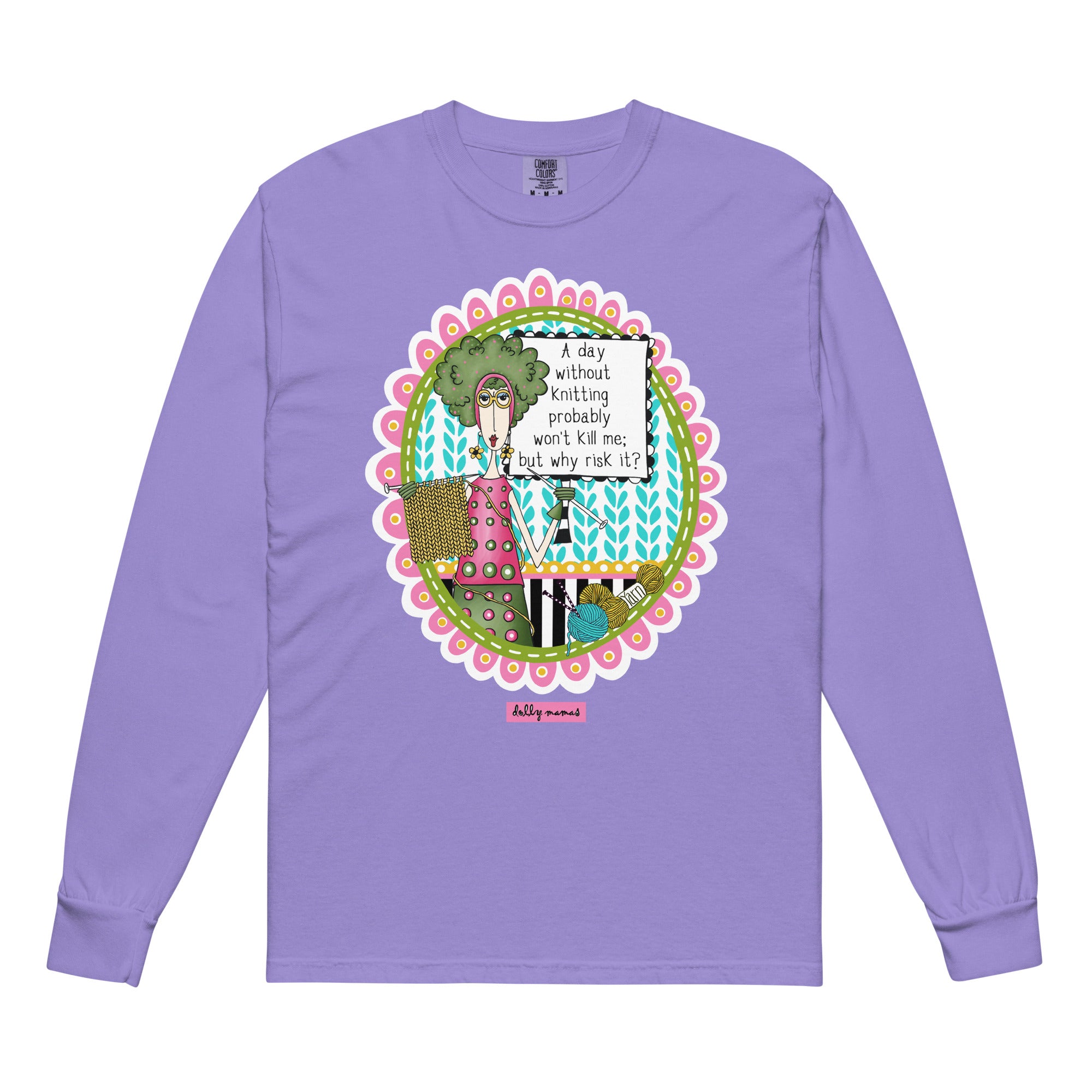 Funny Knitting Long Sleeve T-Shirt Violet – A Day Without Knitting | Dolly Mama