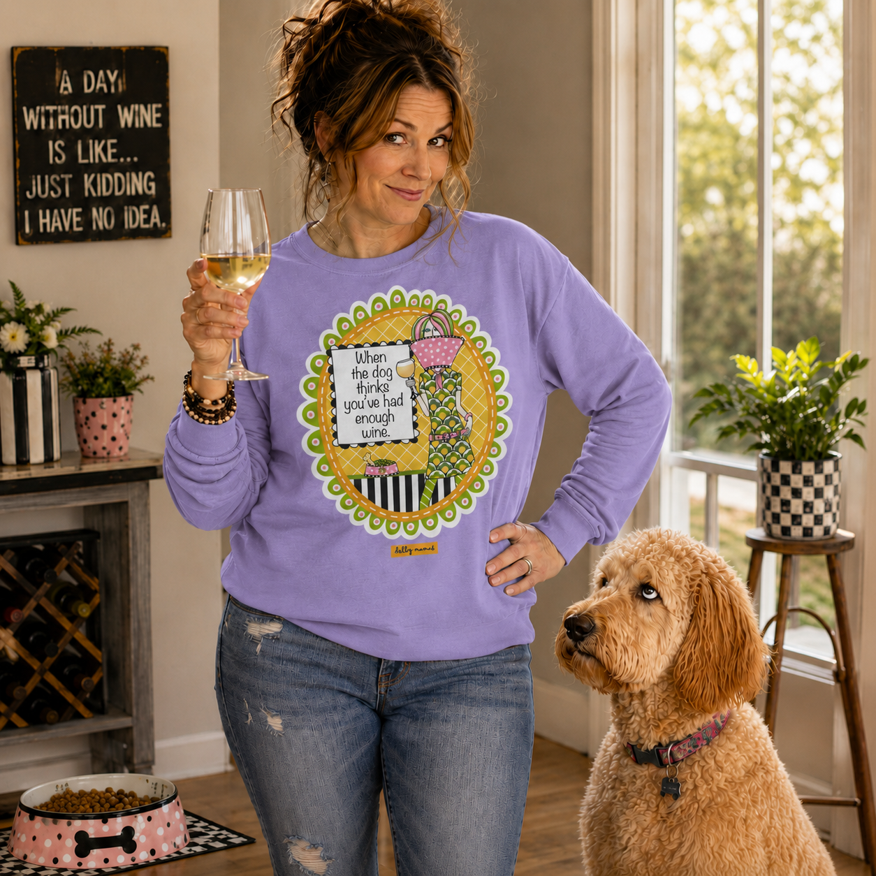 Funny Wine Lover Long Sleeve T-Shirt Violet – When the Dog Thinks You've Had Enough Wine | Dolly Mama
