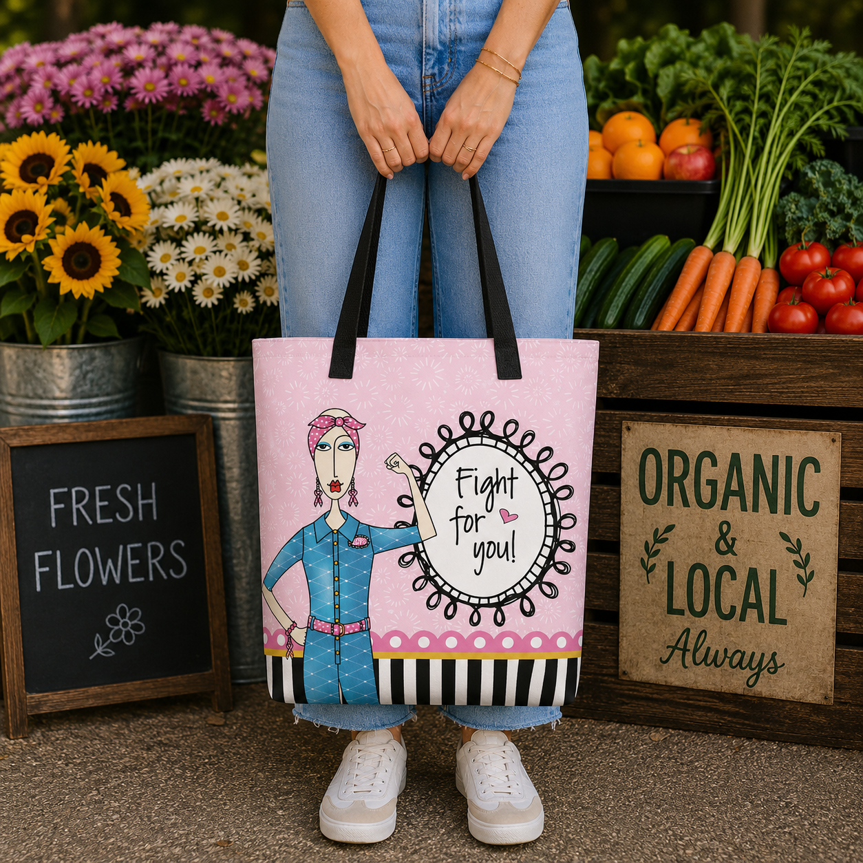 Breast cancer tote bag for women – Fight for You! – Dolly Mama