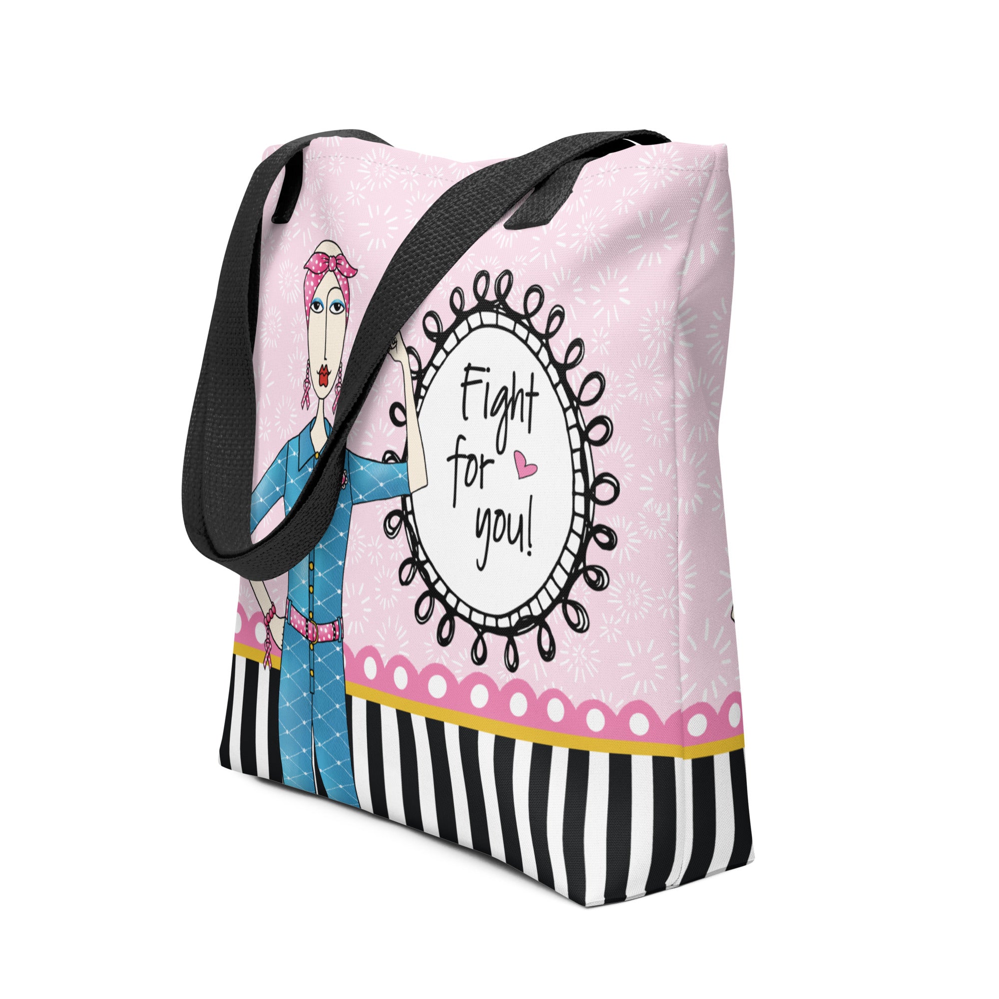 Breast cancer tote bag – Fight for You! – Dolly Mama – sideview