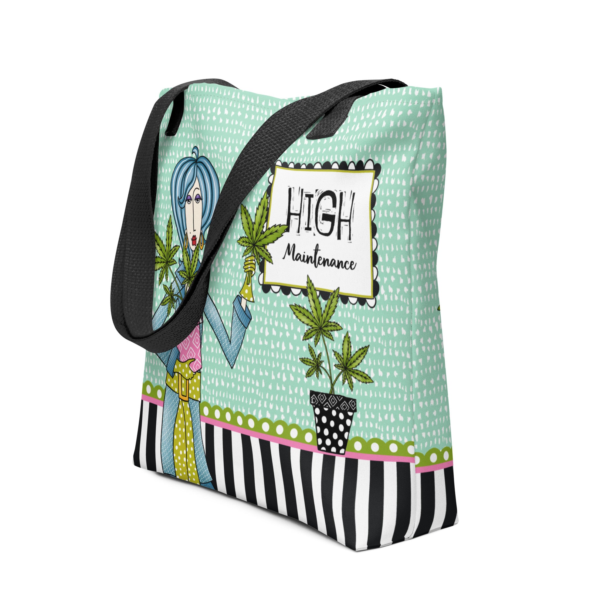 Funny tote bag – High Maintenance – Dolly Mama – side view