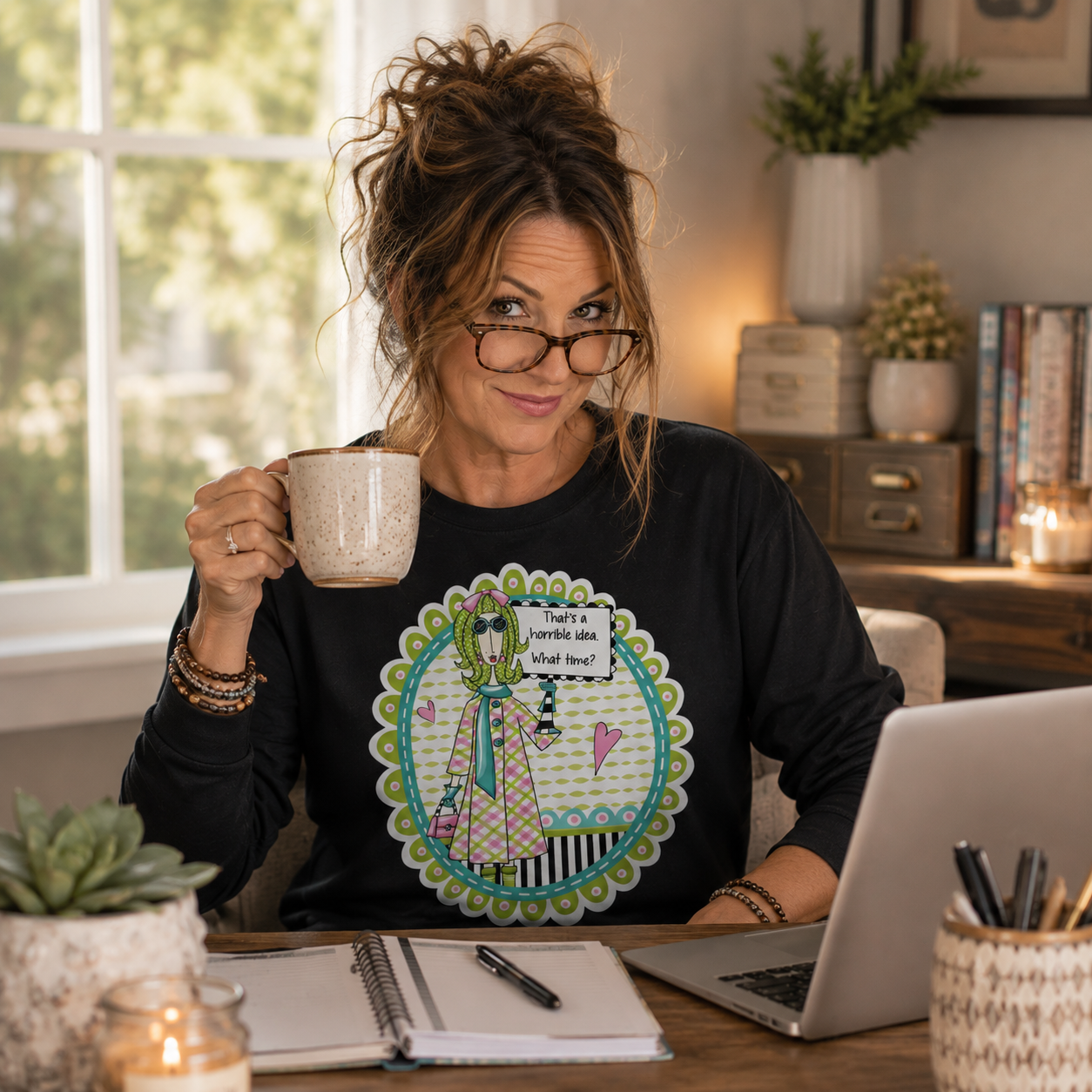 Funny Sassy Long Sleeve T-Shirt Black – That's a Horrible Idea. What Time? | Dolly Mama