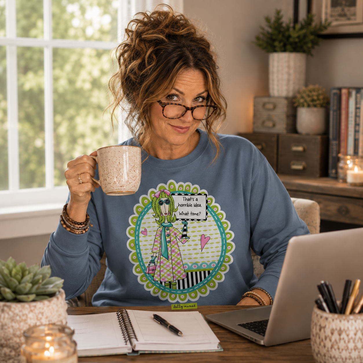 Funny Sassy Long Sleeve T-Shirt Blue Jean – That's a Horrible Idea. What Time? | Dolly Mama