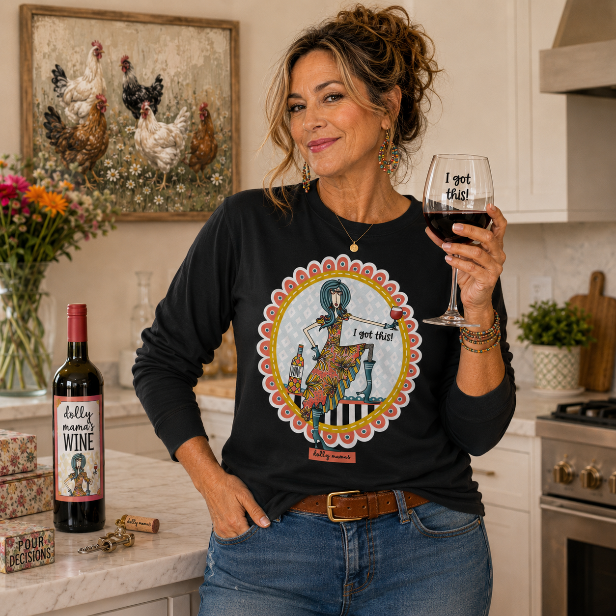 Funny Wine Long Sleeve T-Shirt Black – I Got This! | Dolly Mama